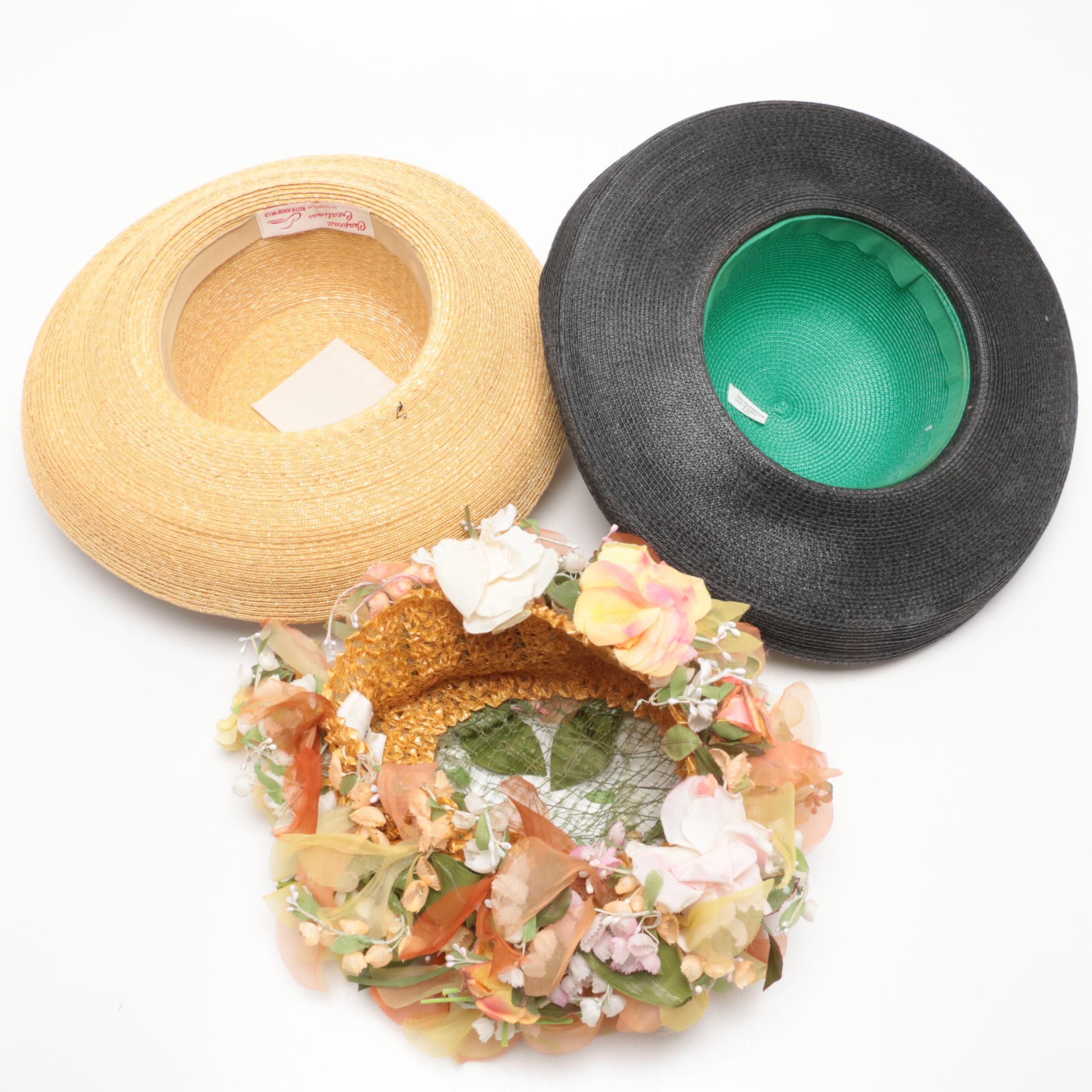 Christian Dior Floral Hat; Chapeau Creations Straw Sun Hat, and Other Sun Hat