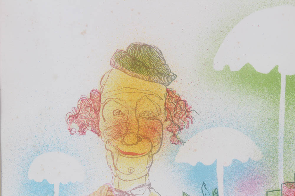 Cariello Clowns with Umbrellas Lithograph