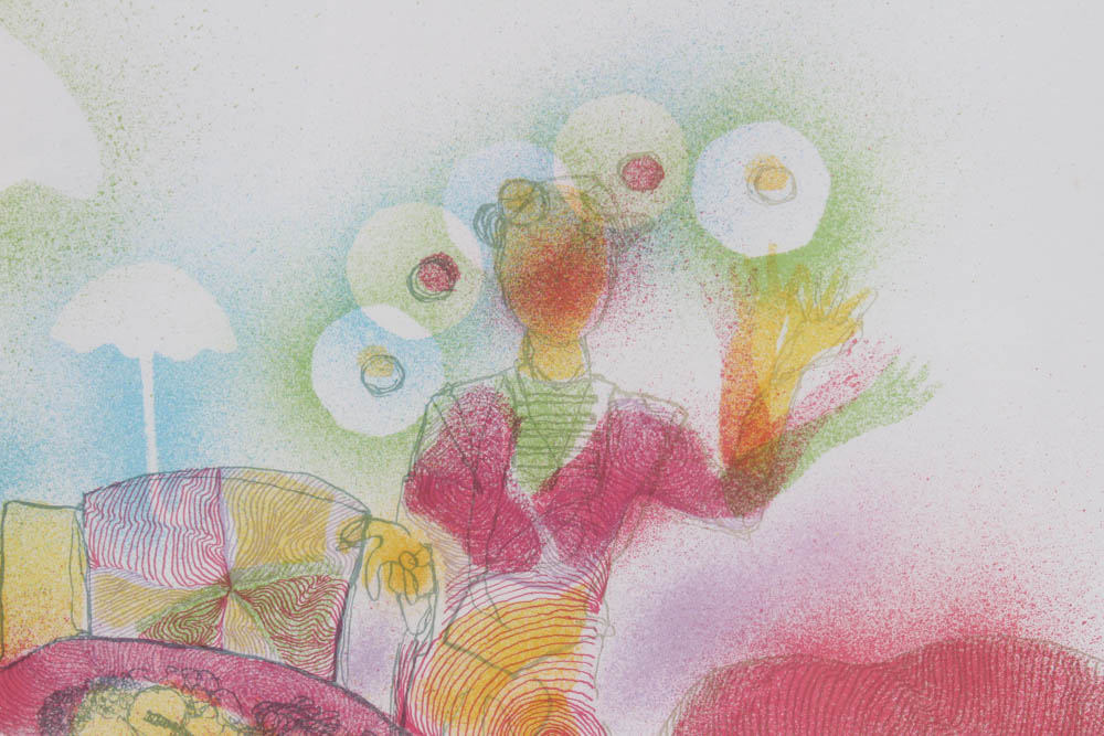 Cariello Clowns with Umbrellas Lithograph