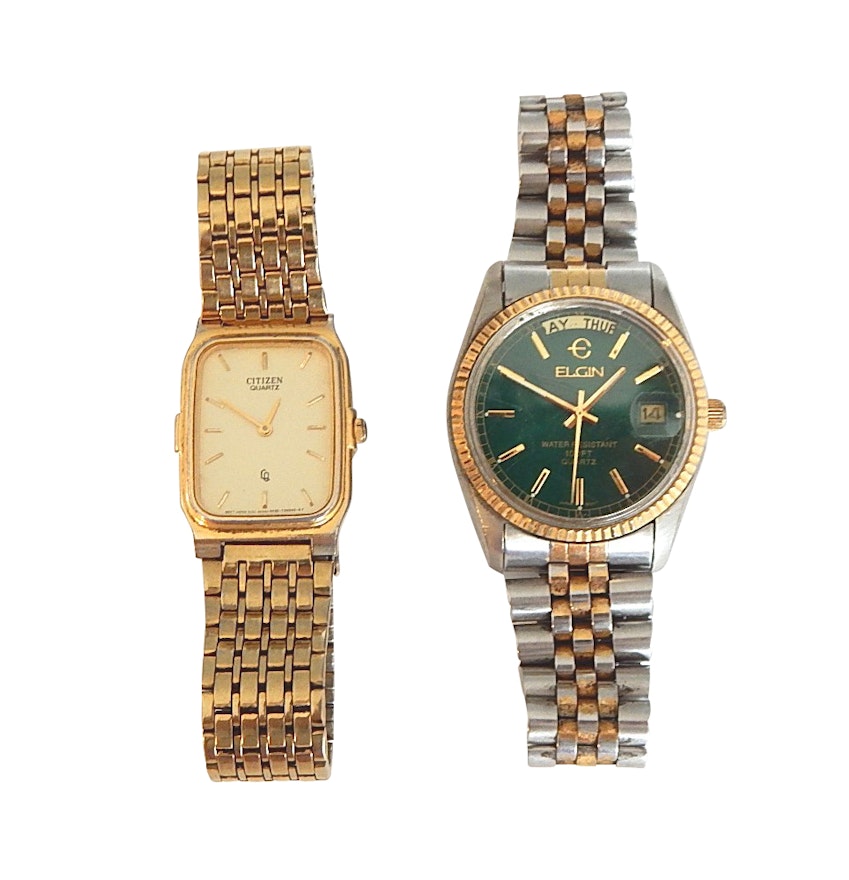 Gold-Tone Citizen Quartz and Two-Tone Elgin Quartz Wristwatches - Repair
