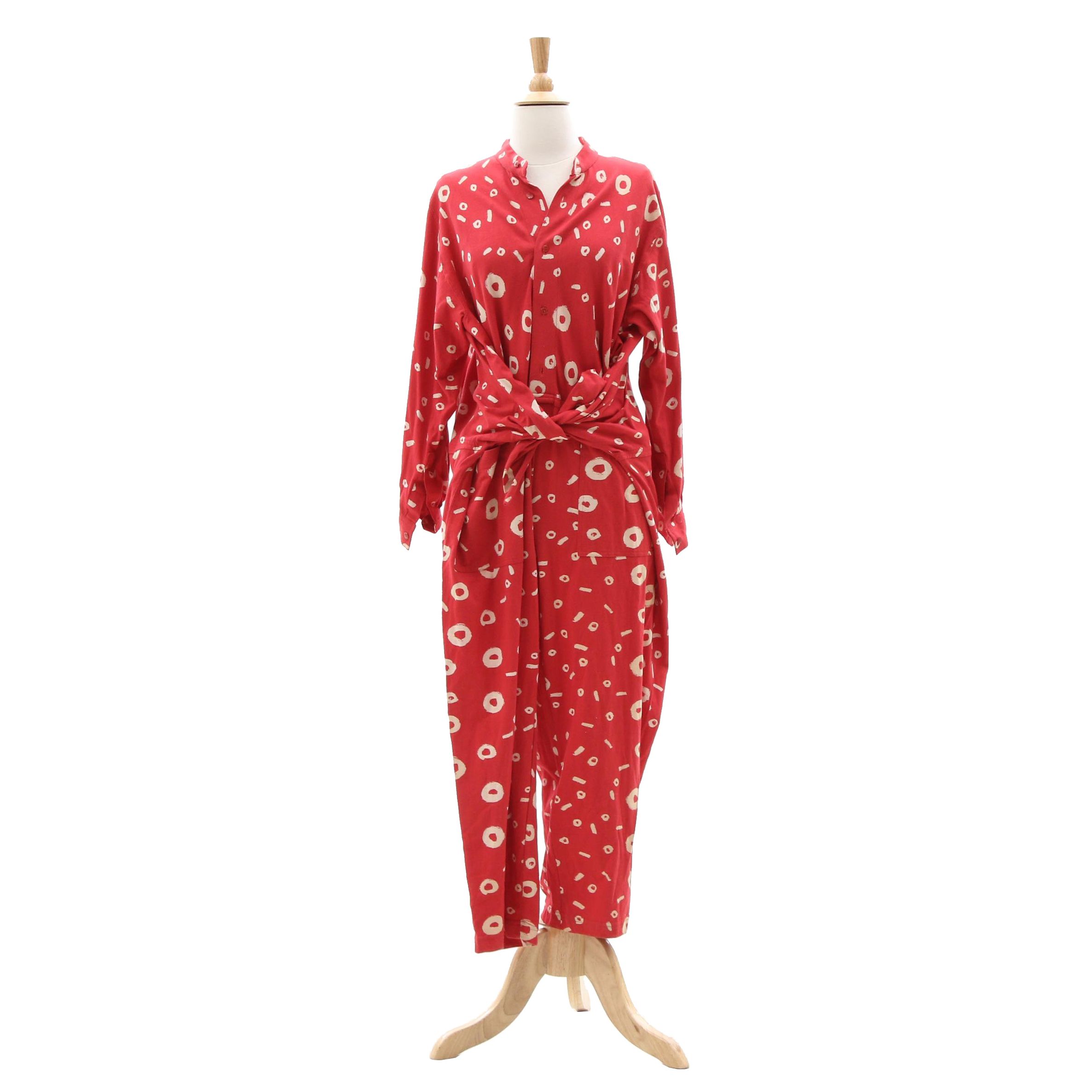 Issey Miyake Plantation Geometric Print Red Jumpsuit