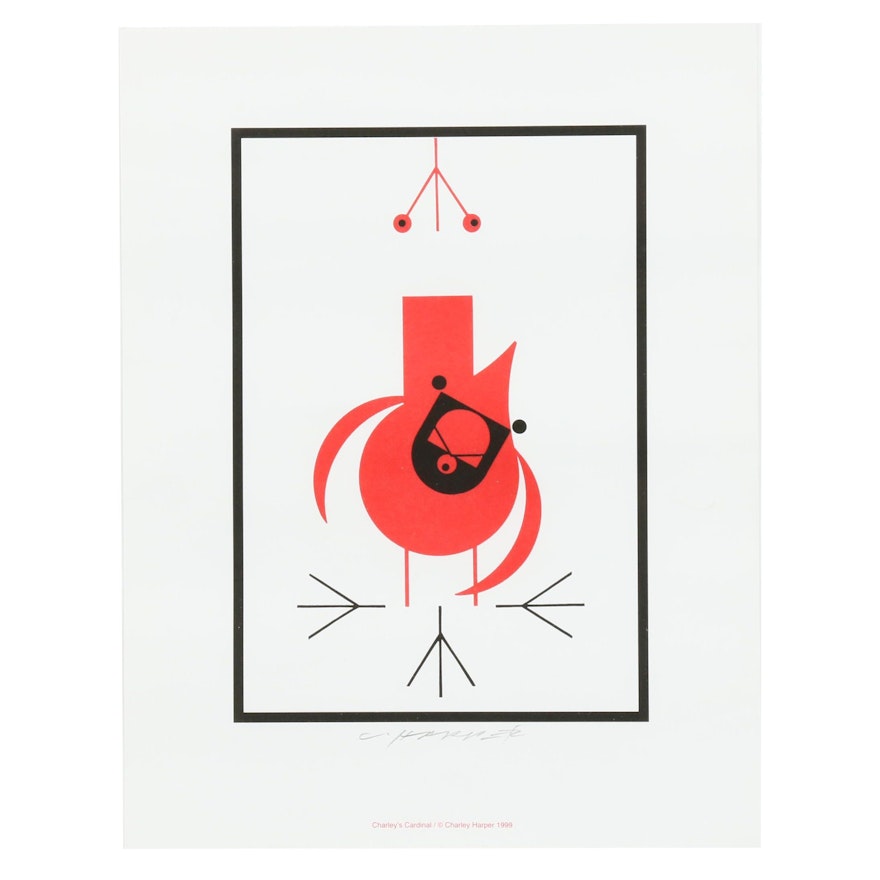Charley Harper Lithograph "Charley's Cardinal"