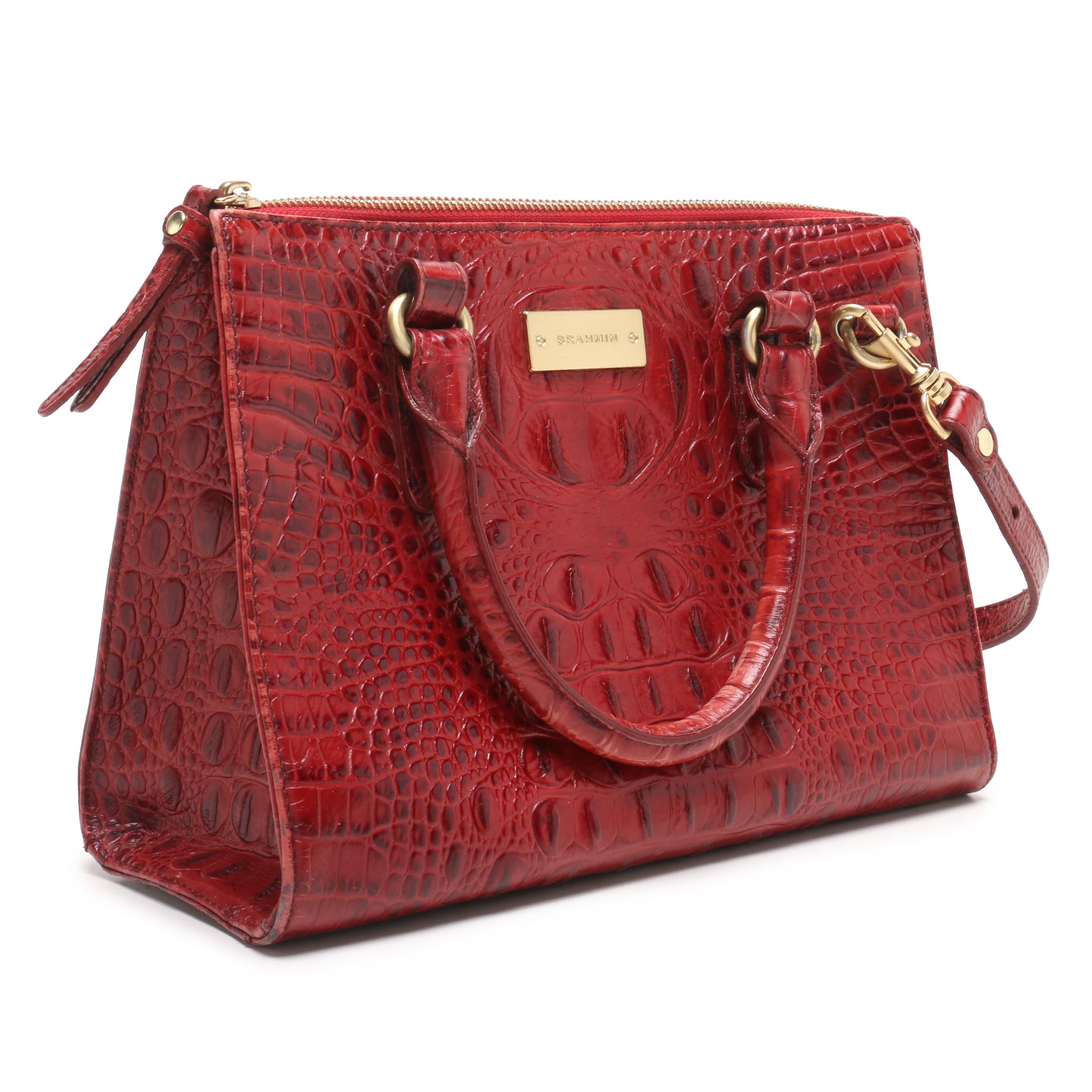 Brahmin Croc Embossed Red Leather Shoulder Bag