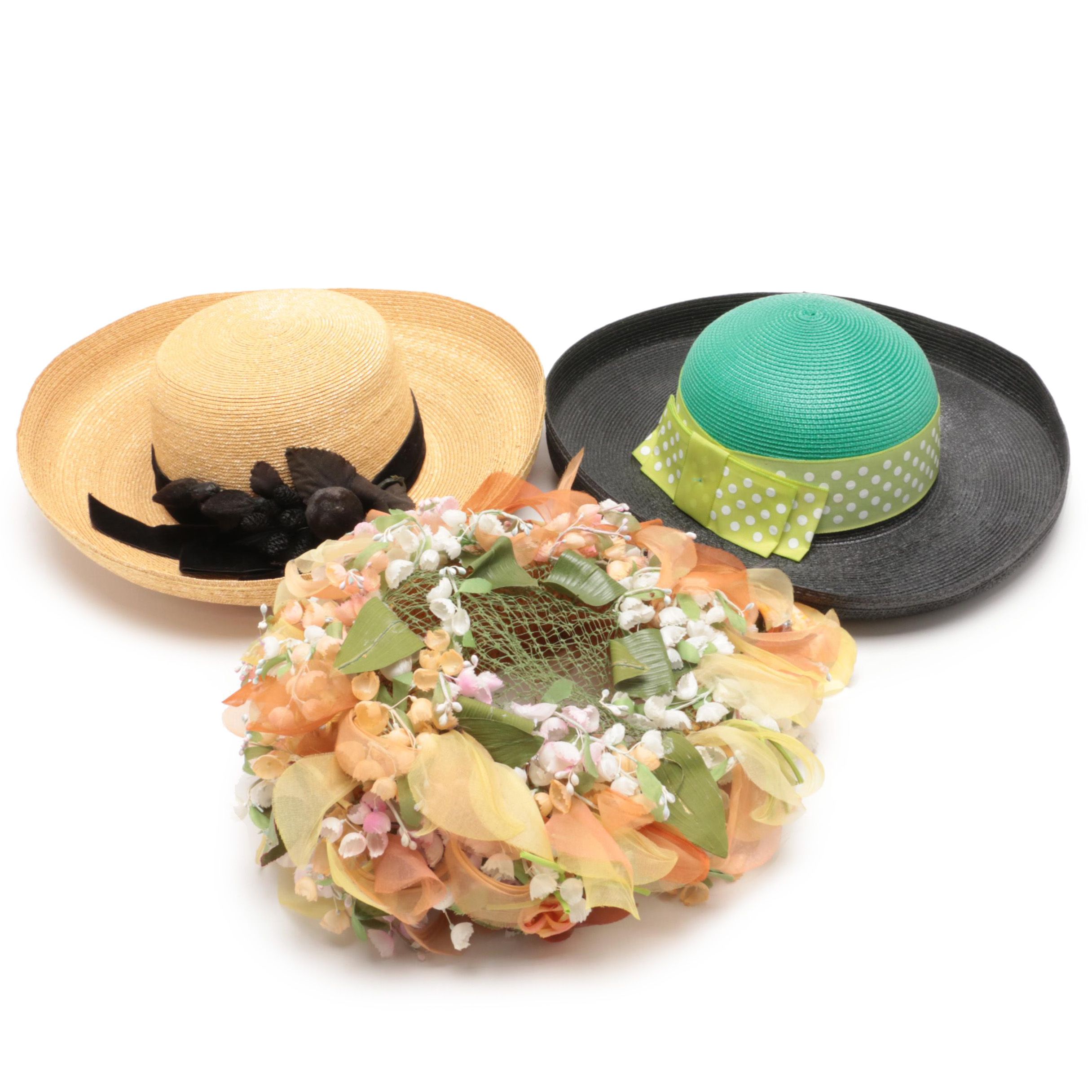 Christian Dior Floral Hat; Chapeau Creations Straw Sun Hat, and Other Sun Hat