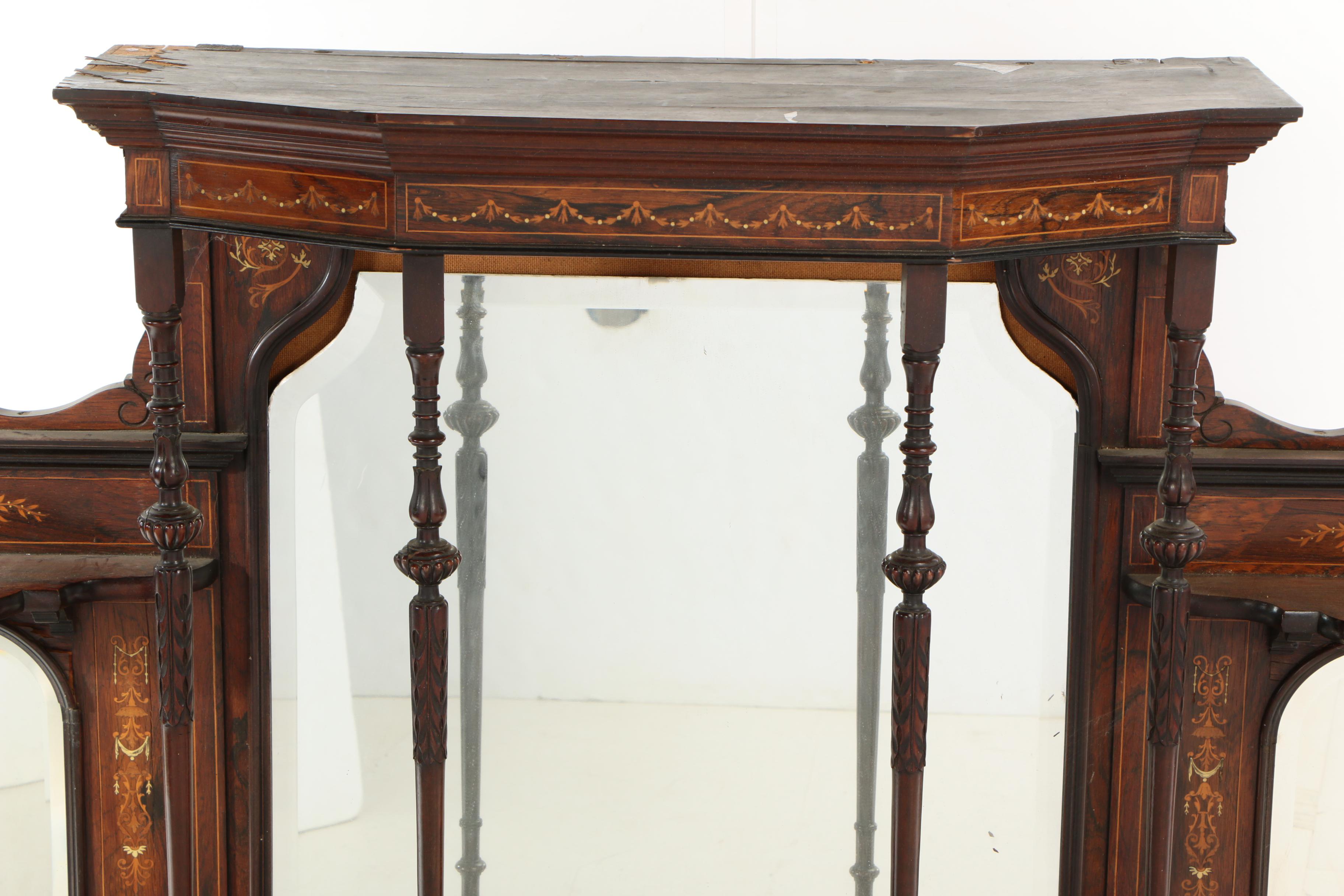 Renaissance Revival Rosewood and Marquetry Overmantel Mirror, Circa 1870