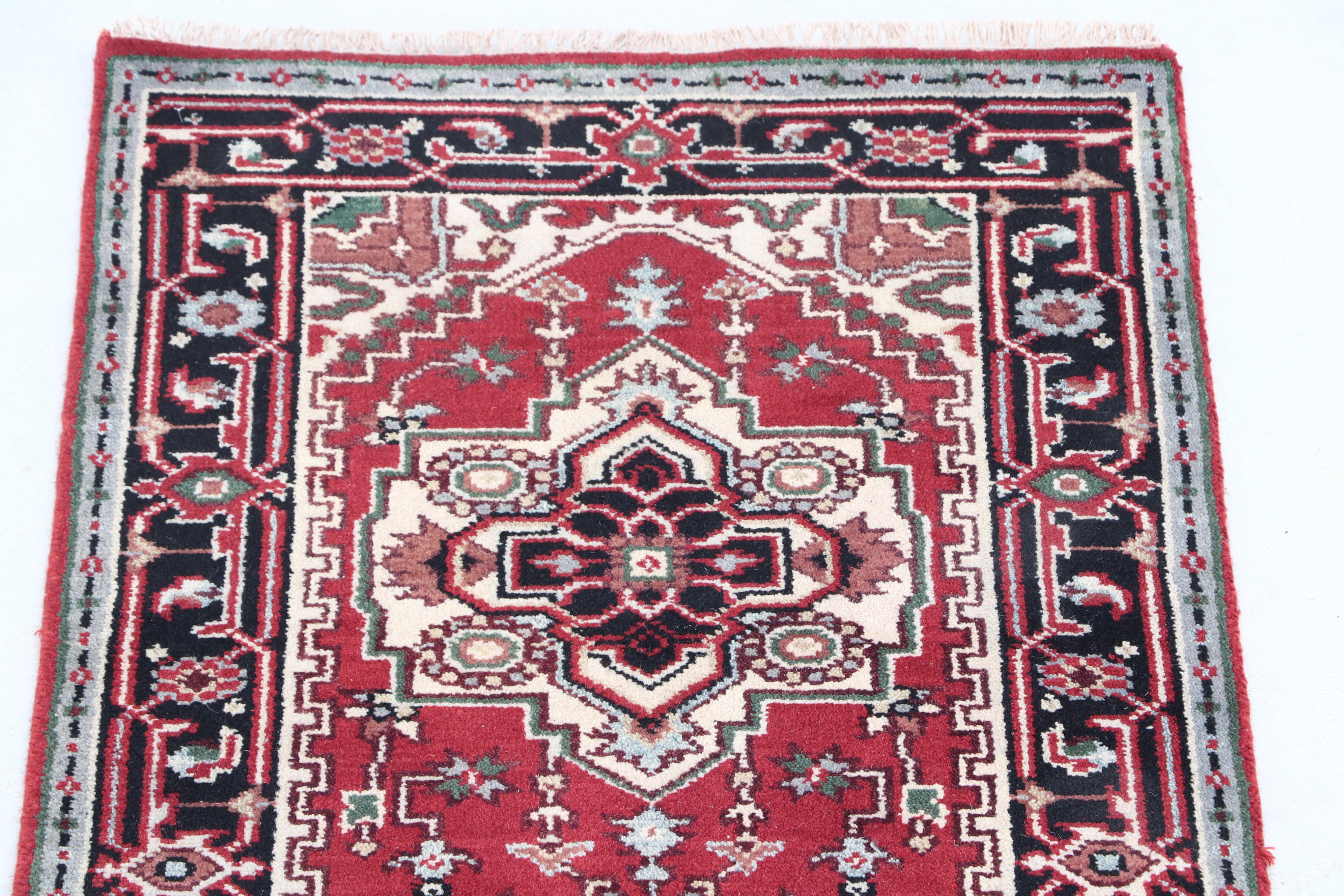 Hand-Knotted Indo-Persian Heriz Wool Carpet Runner