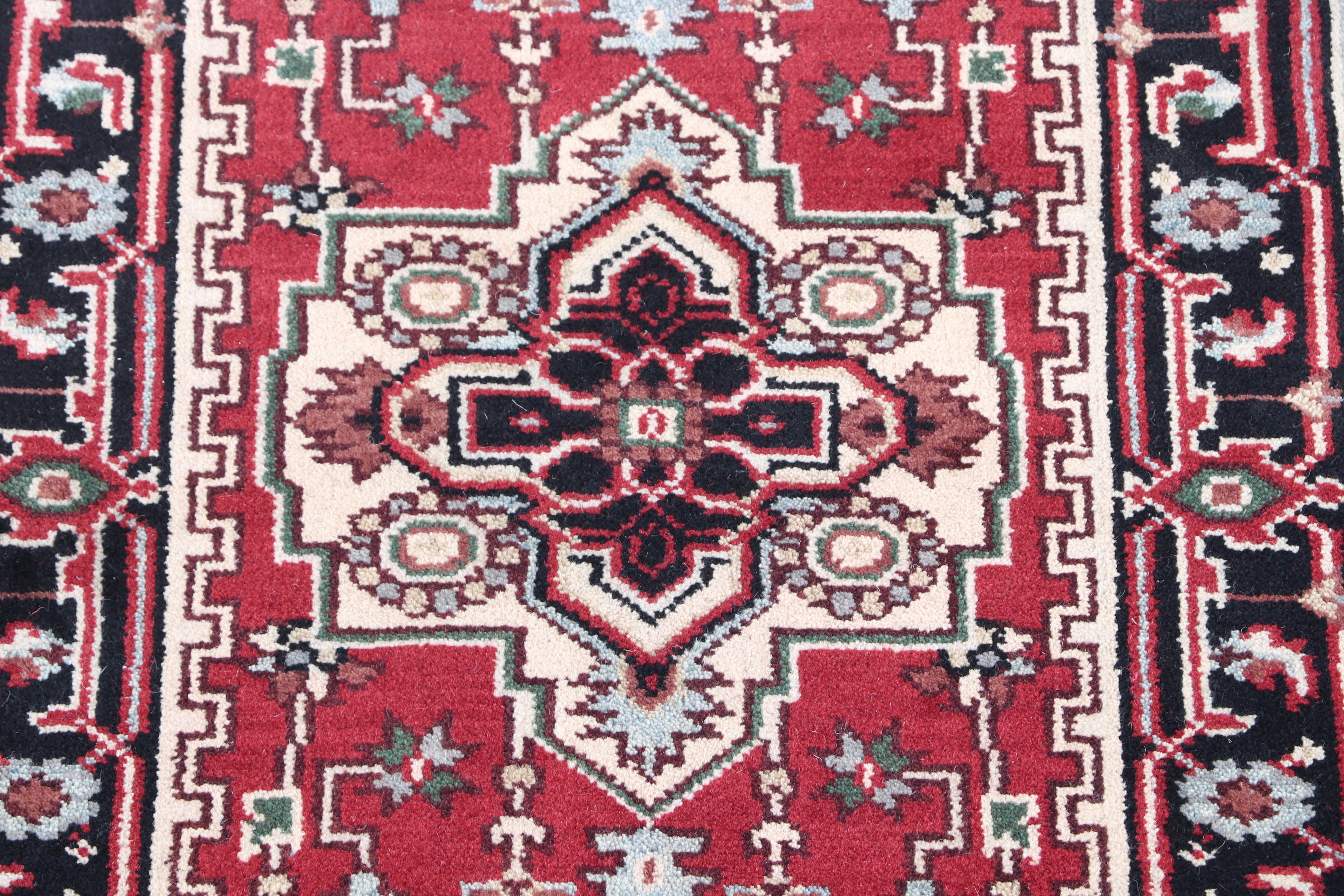 Hand-Knotted Indo-Persian Heriz Wool Carpet Runner