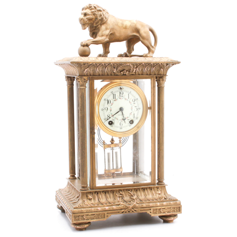 Seth Thomas Gilt Brass "Empire 13" Regulator Clock with Mythical Lion Circa 1910