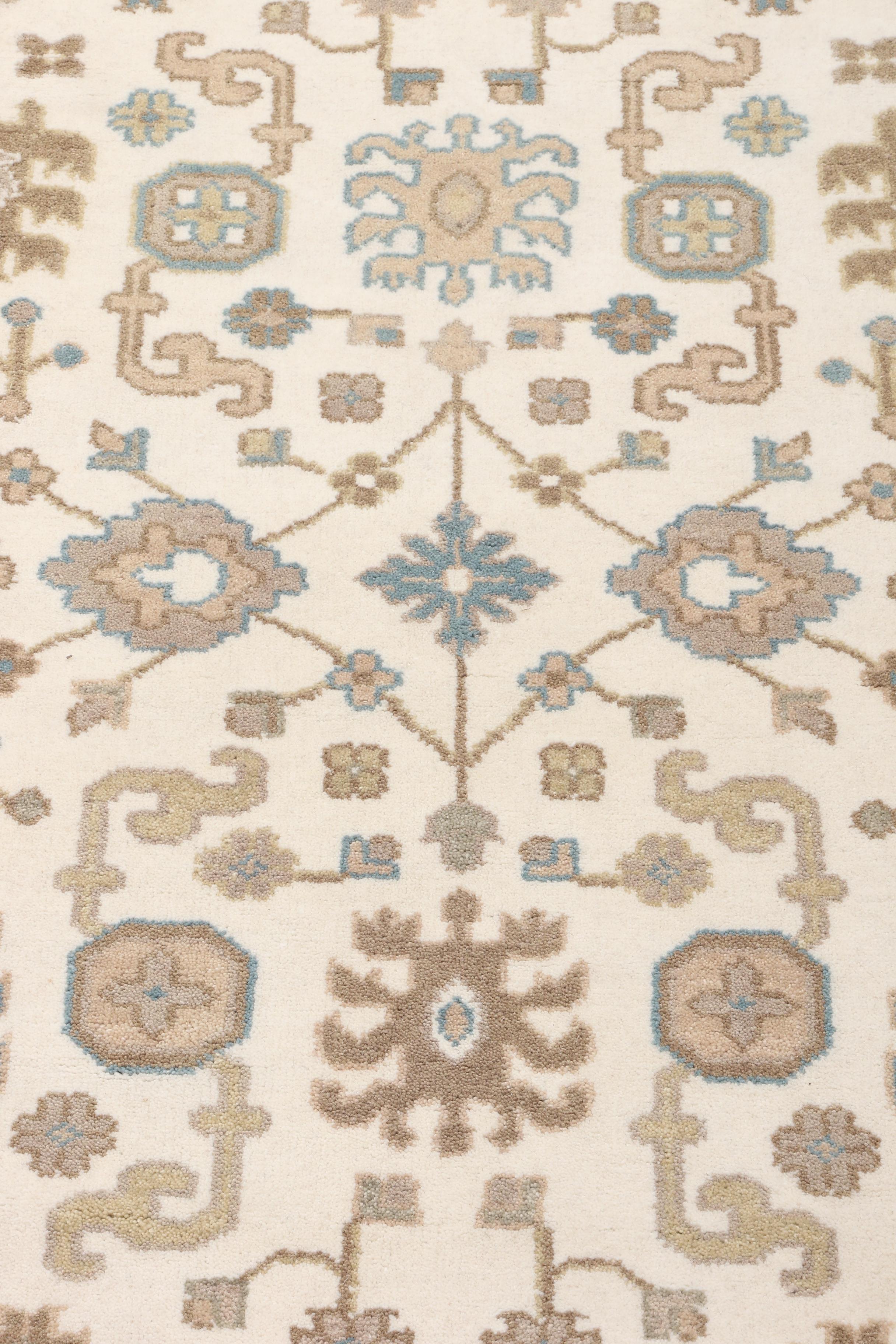 Hand-Knotted Pakistani Oushak Wool Rug