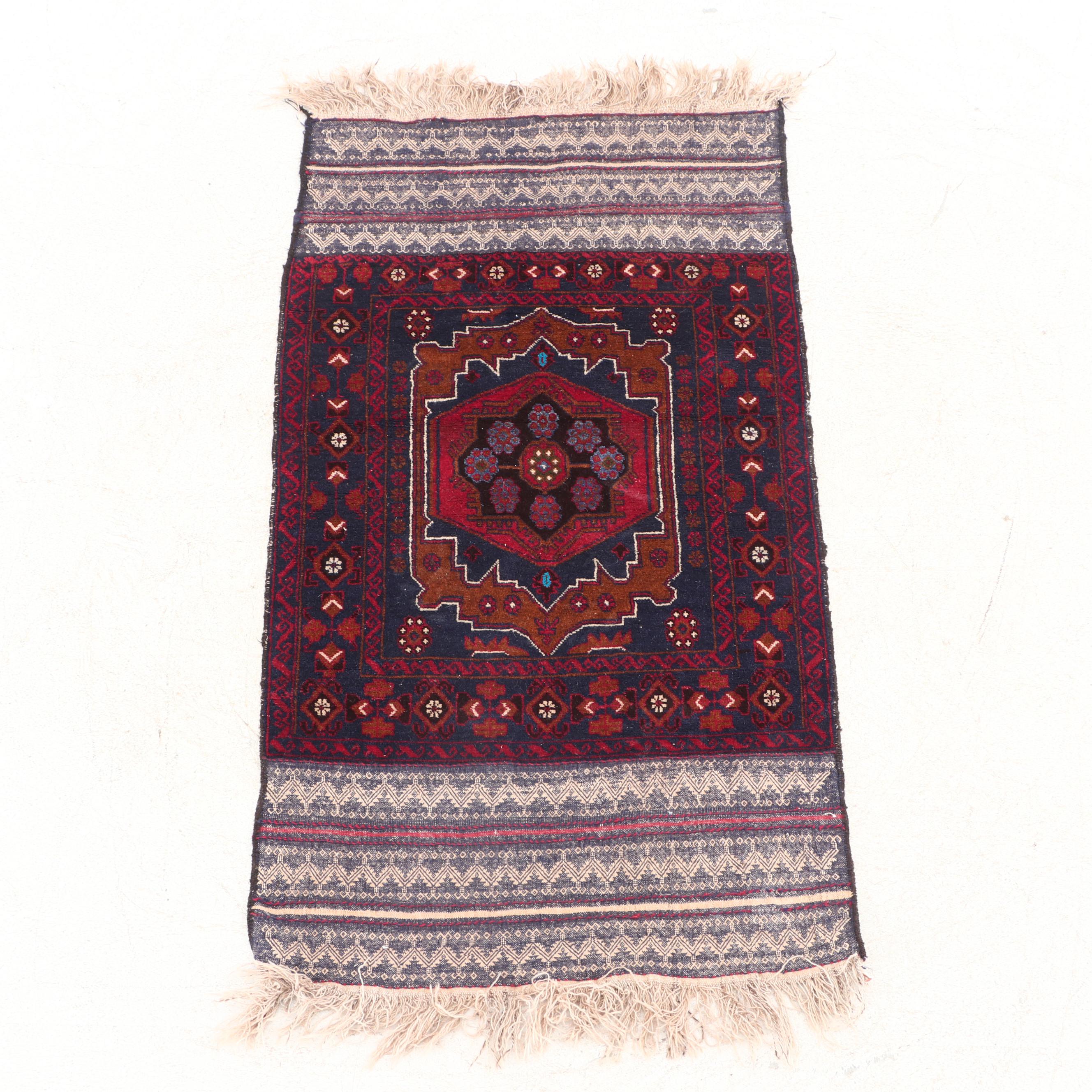 Hand-Knotted and Embroidered Afghani Wool Long Rug