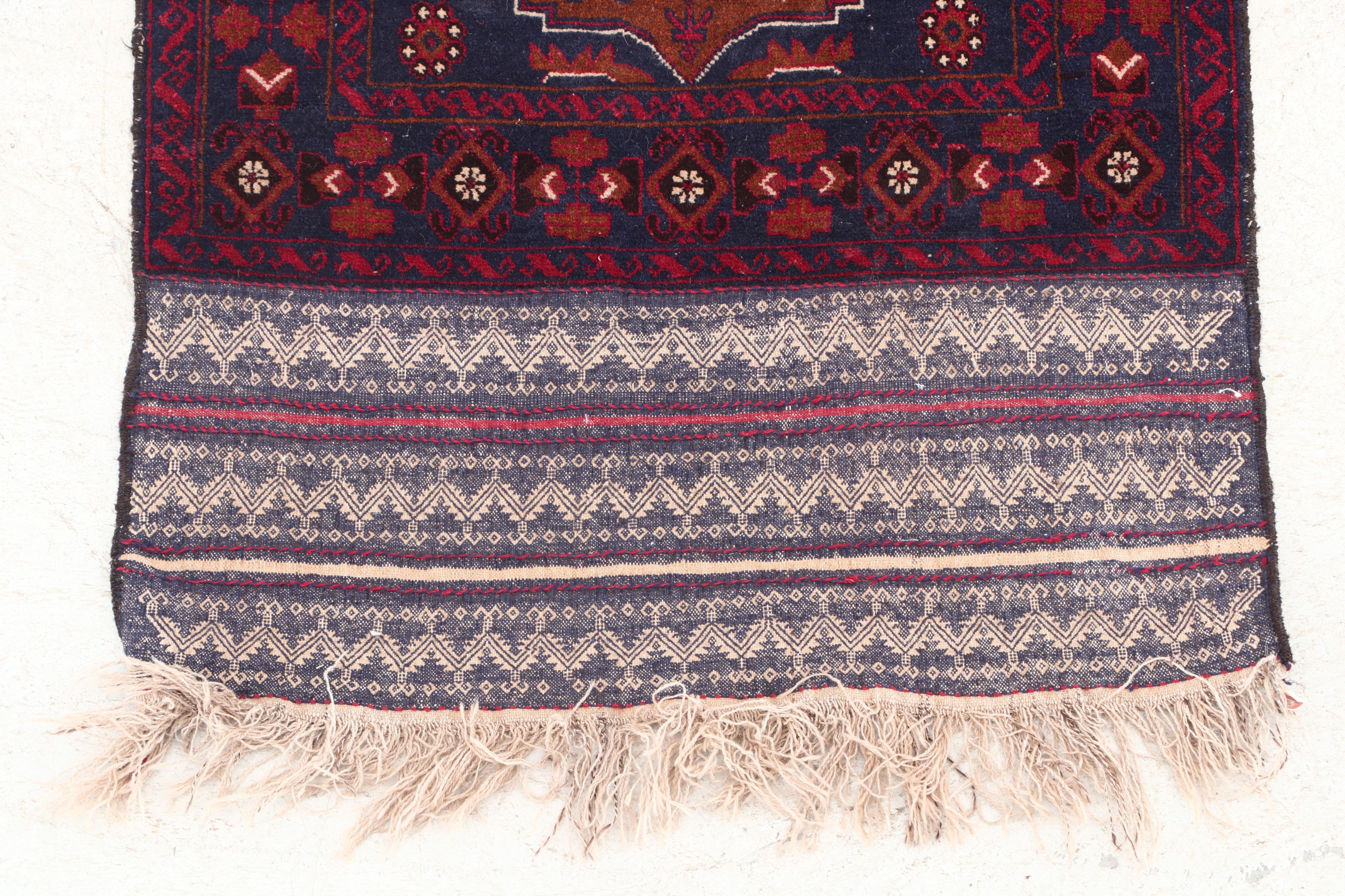 Hand-Knotted and Embroidered Afghani Wool Long Rug