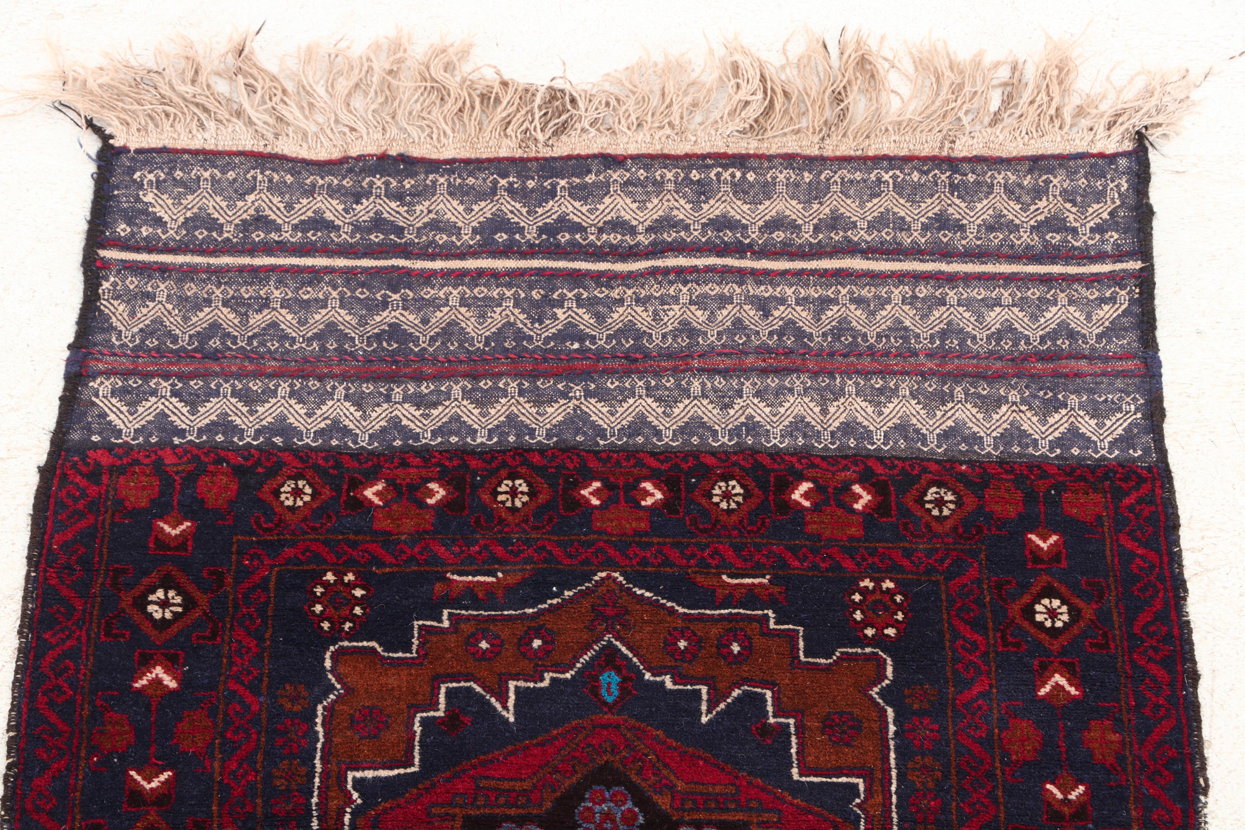 Hand-Knotted and Embroidered Afghani Wool Long Rug
