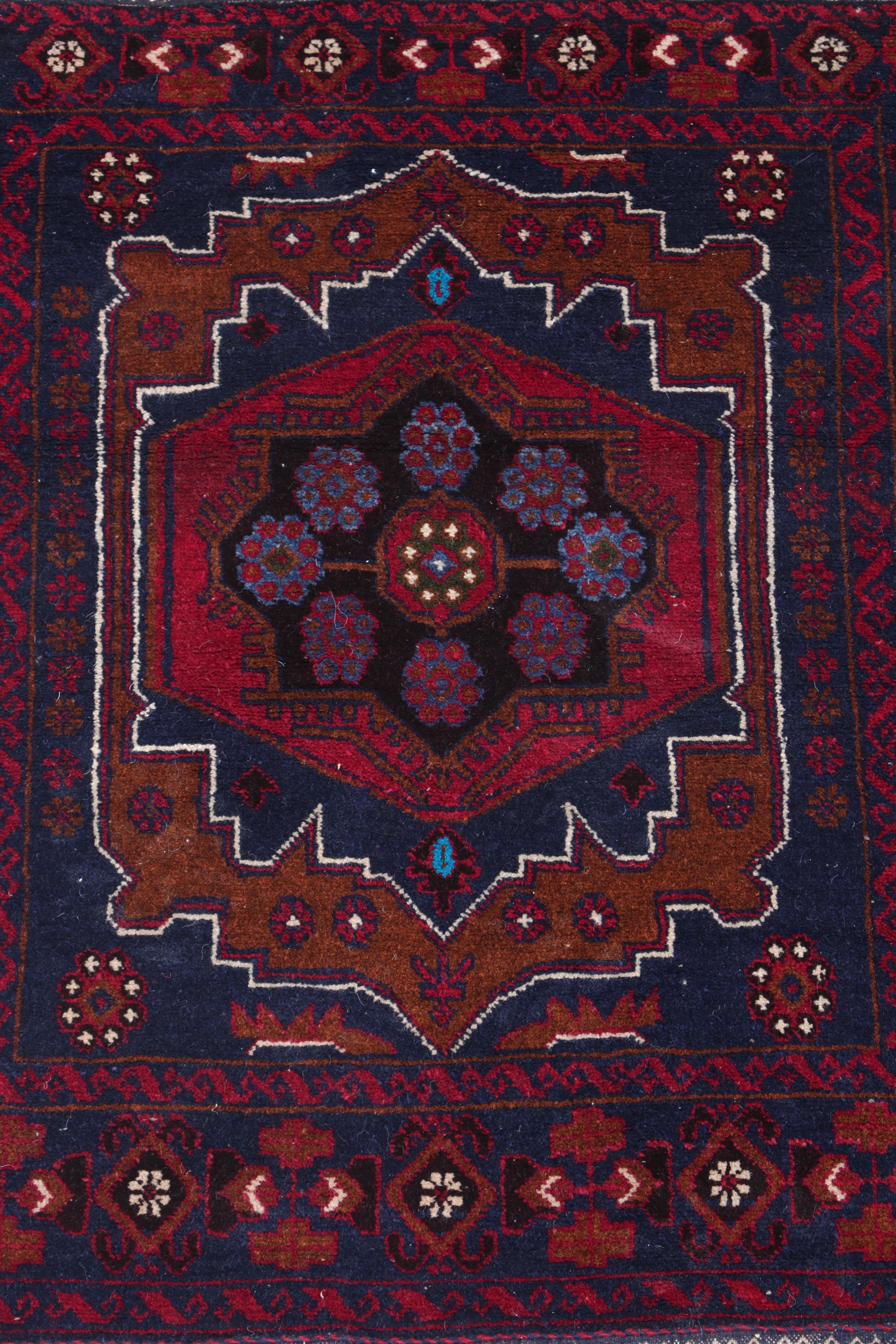 Hand-Knotted and Embroidered Afghani Wool Long Rug