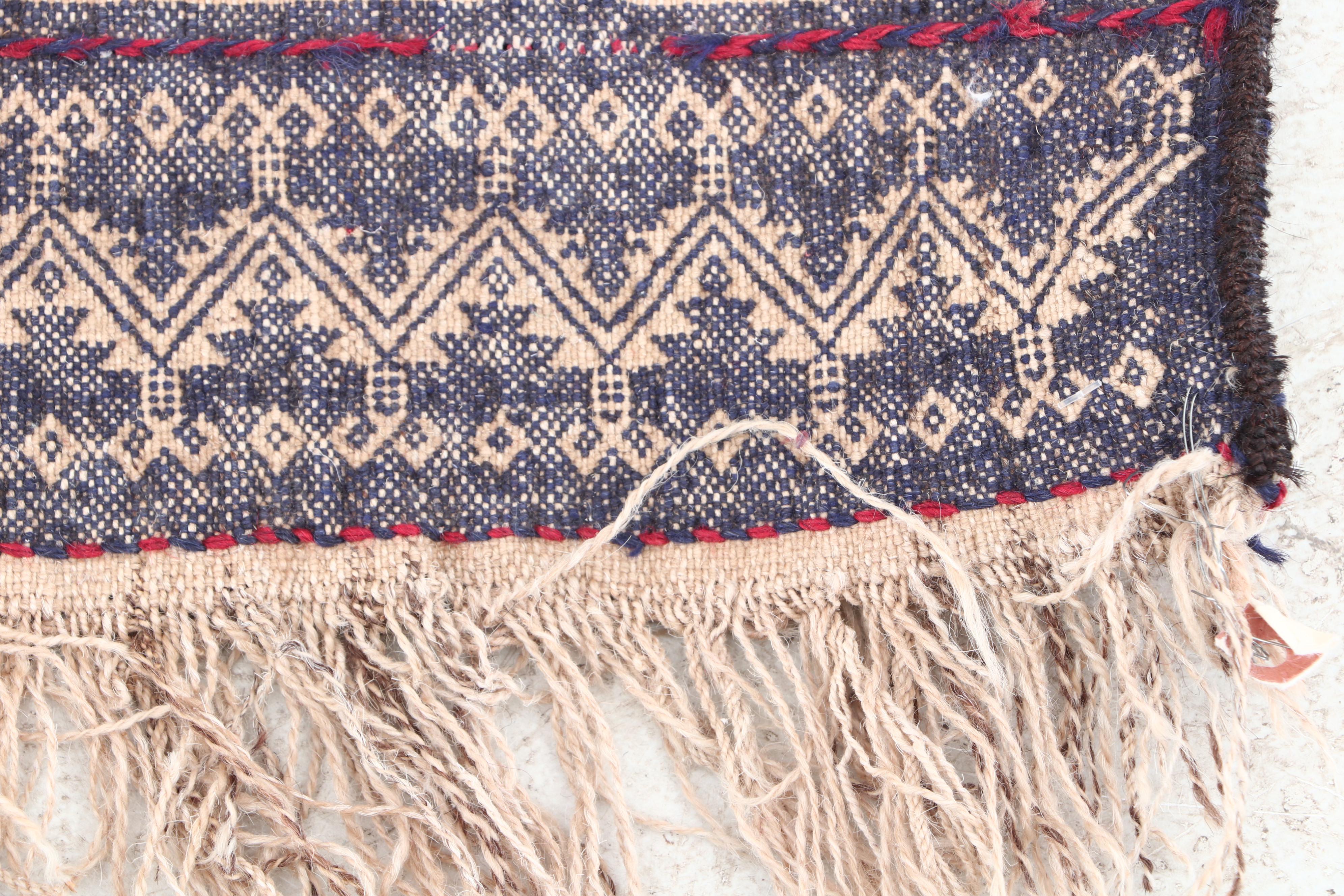 Hand-Knotted and Embroidered Afghani Wool Long Rug