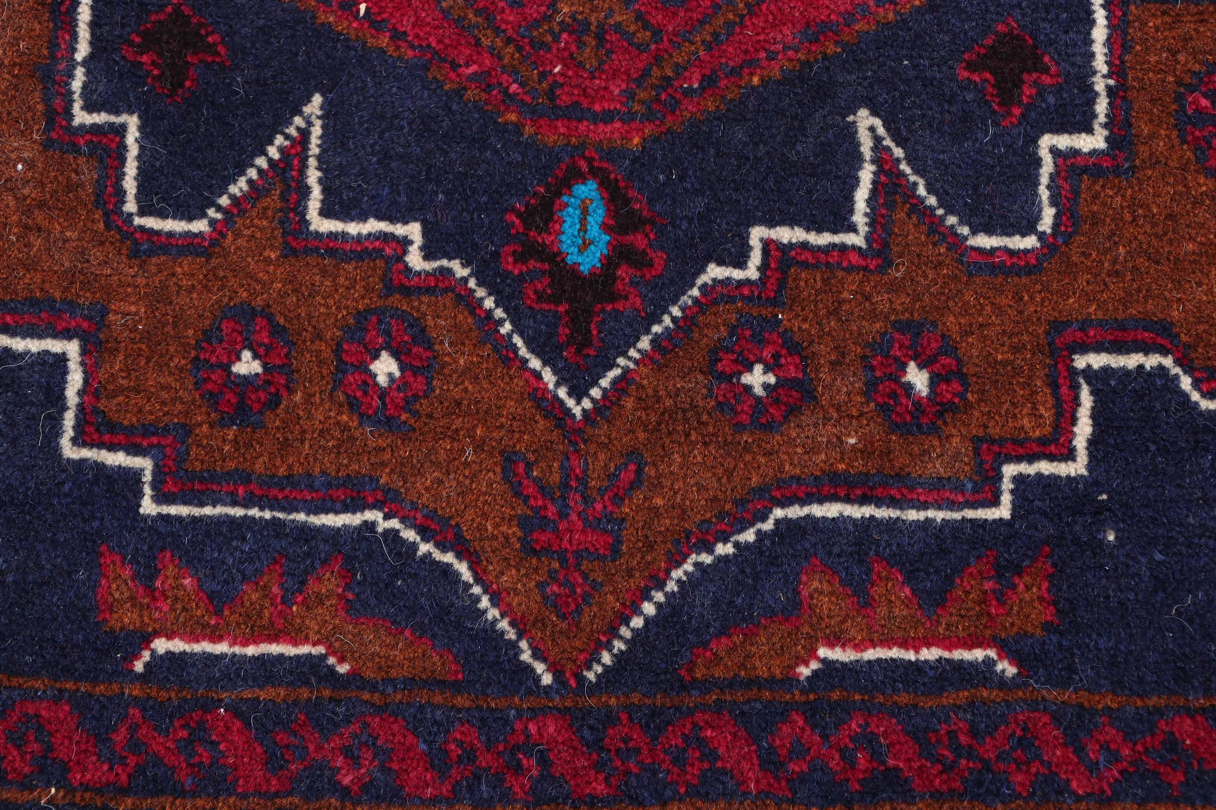Hand-Knotted and Embroidered Afghani Wool Long Rug