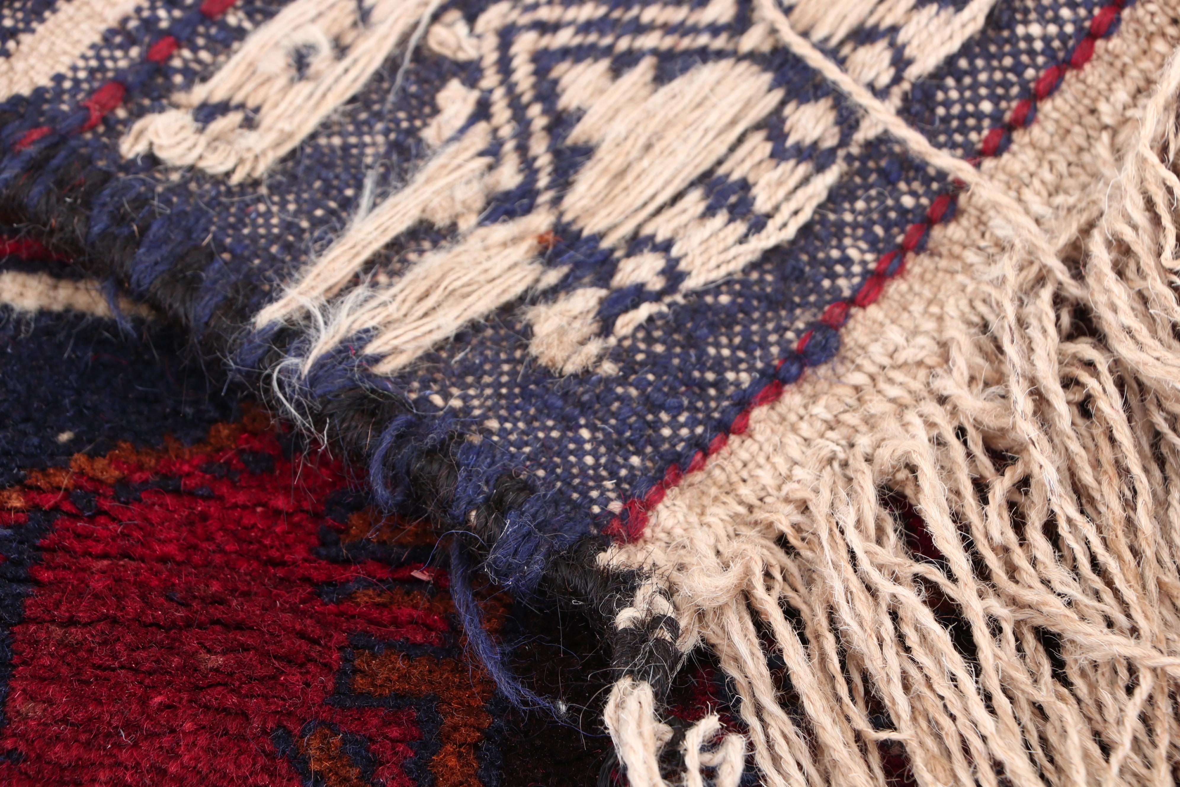 Hand-Knotted and Embroidered Afghani Wool Long Rug