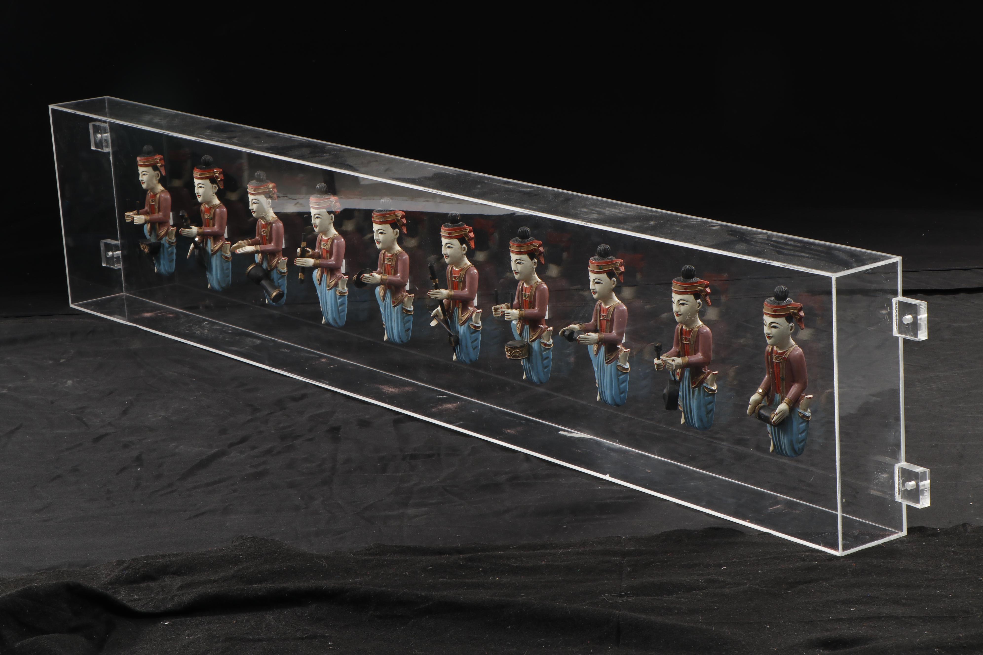 Vietnamese Hand-Painted and Carved Musician Figurines