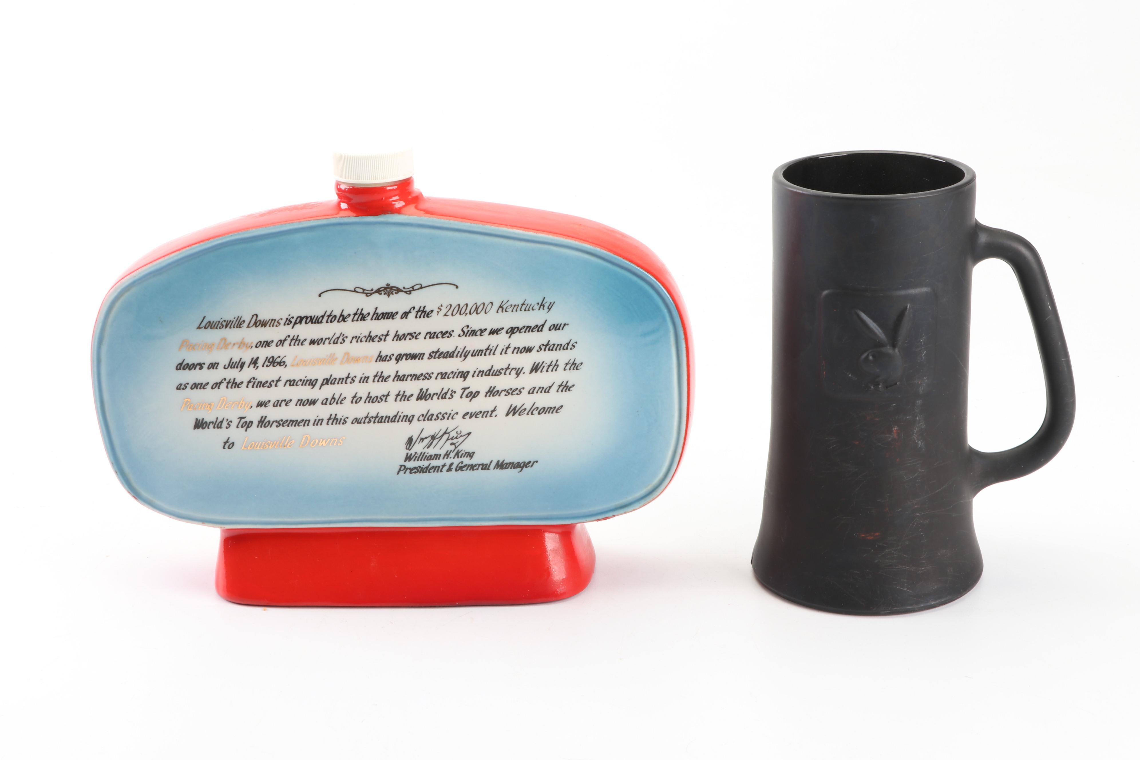 Jim Beam Ceramic Decanters Featuring Pacing Derby, Hippie and Canadian Club