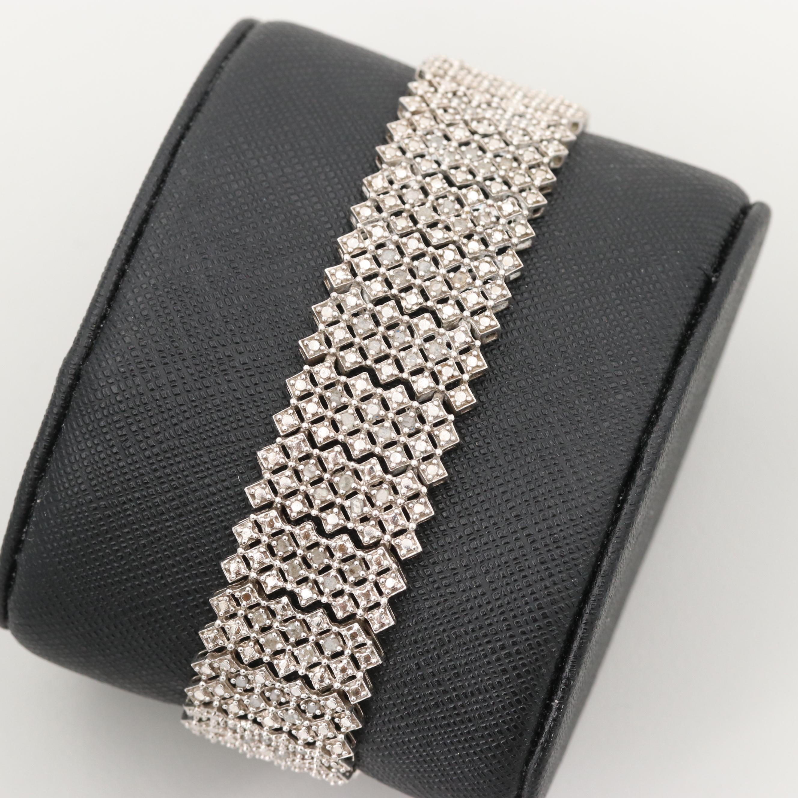 Sterling Silver Diamond Panel Bracelet