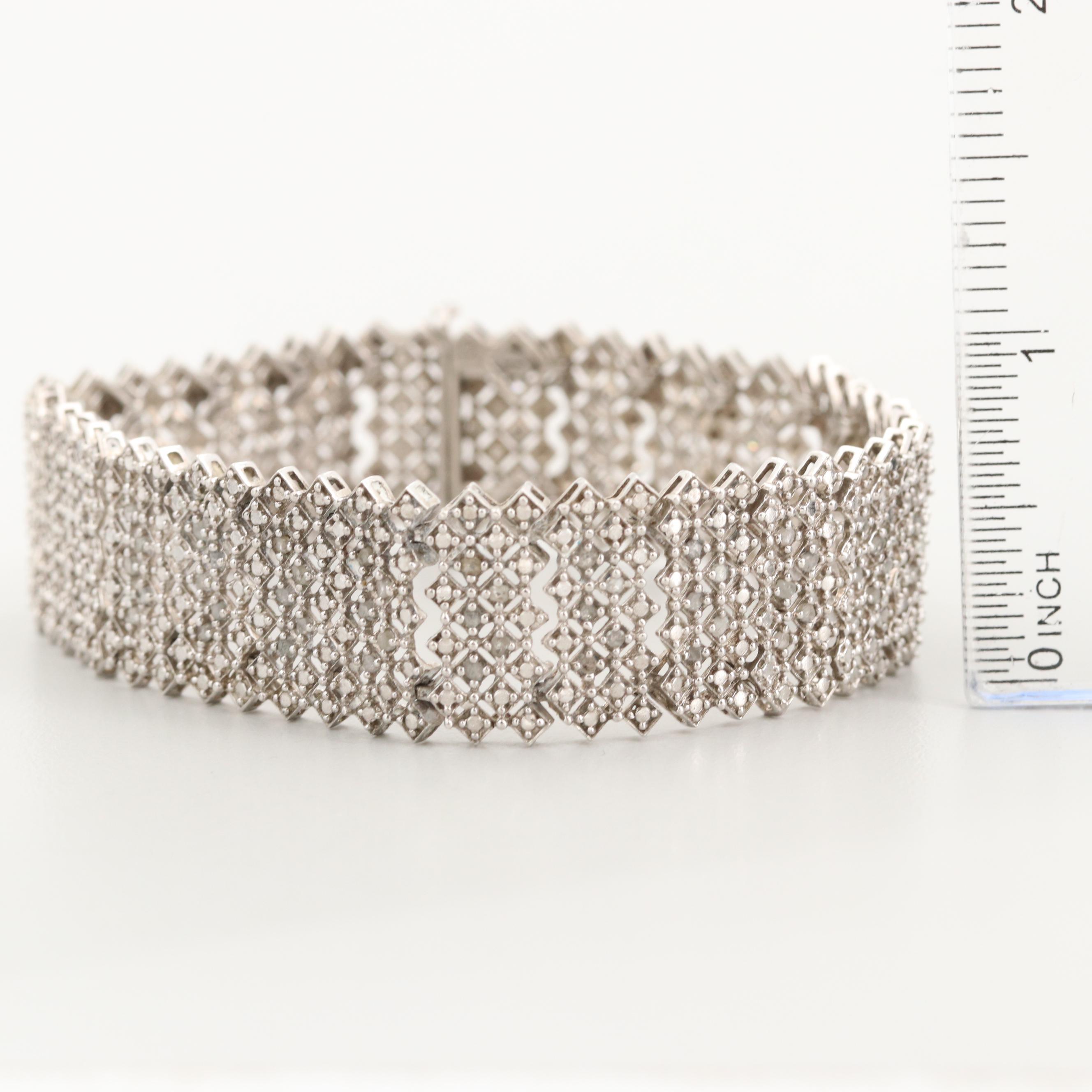 Sterling Silver Diamond Panel Bracelet