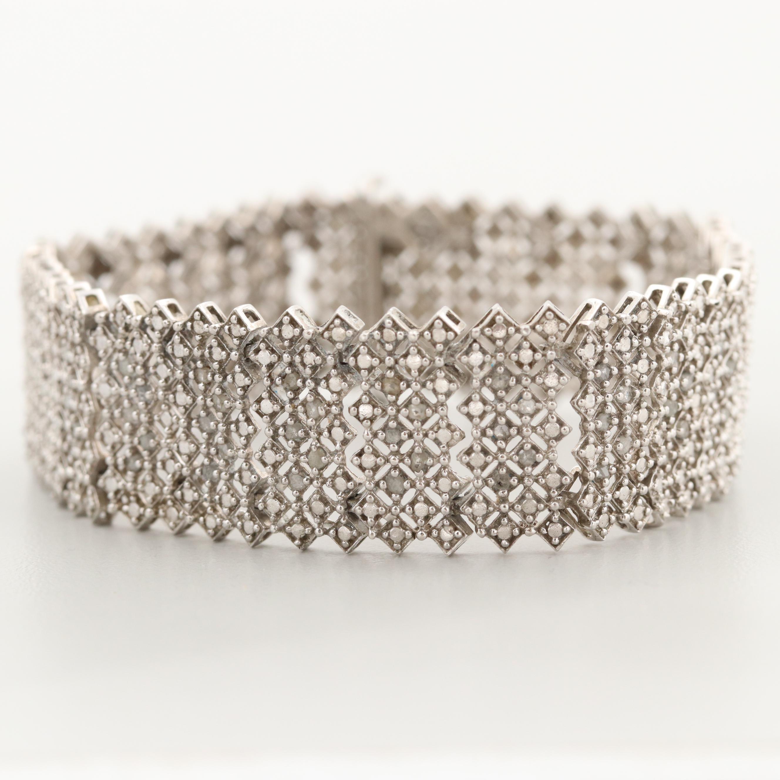 Sterling Silver Diamond Panel Bracelet