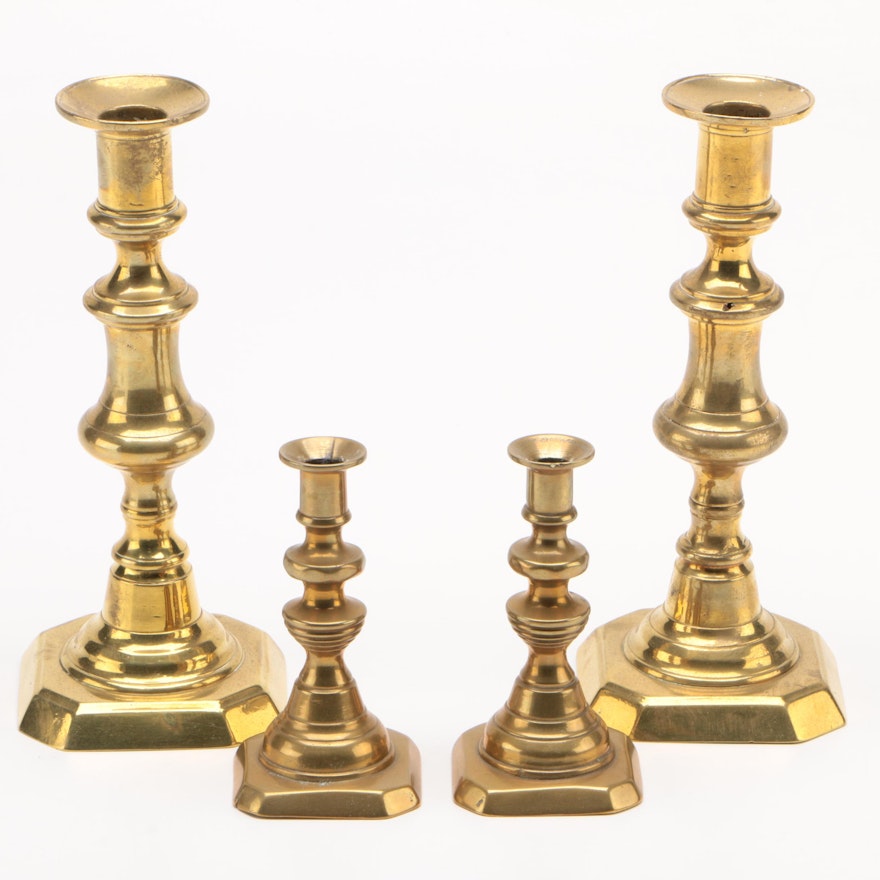 English Brass Baluster Candlestick Pairs, Late 19th/ Early 20th Century