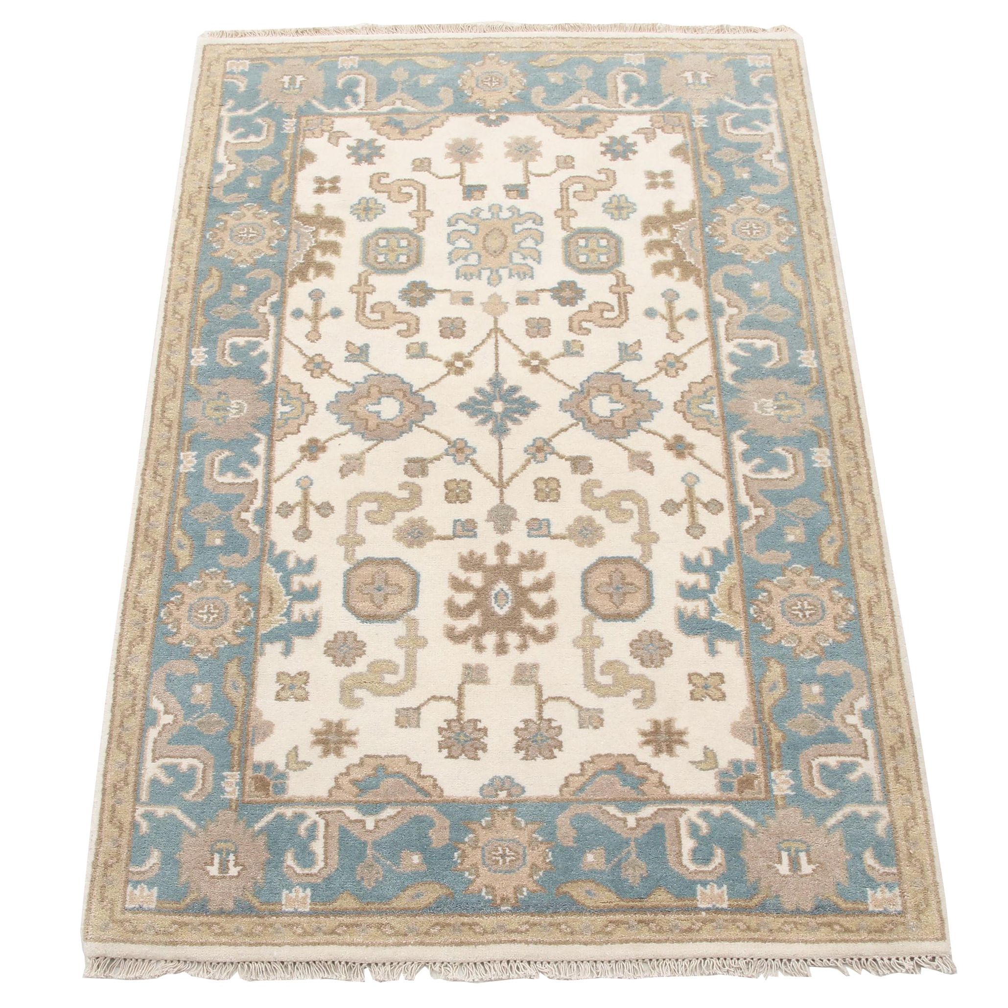 Hand-Knotted Pakistani Oushak Wool Rug