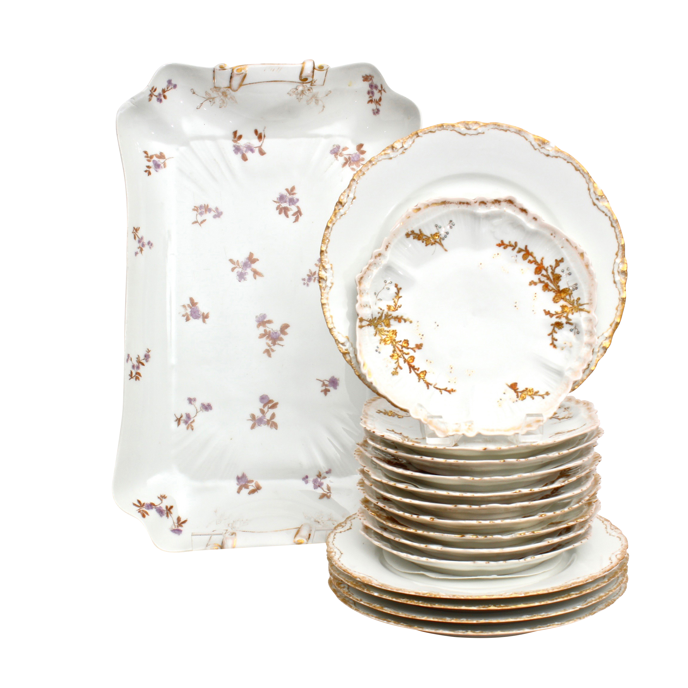 Limoges France Porcelain Plates, Platter, and Demitasse, Antique