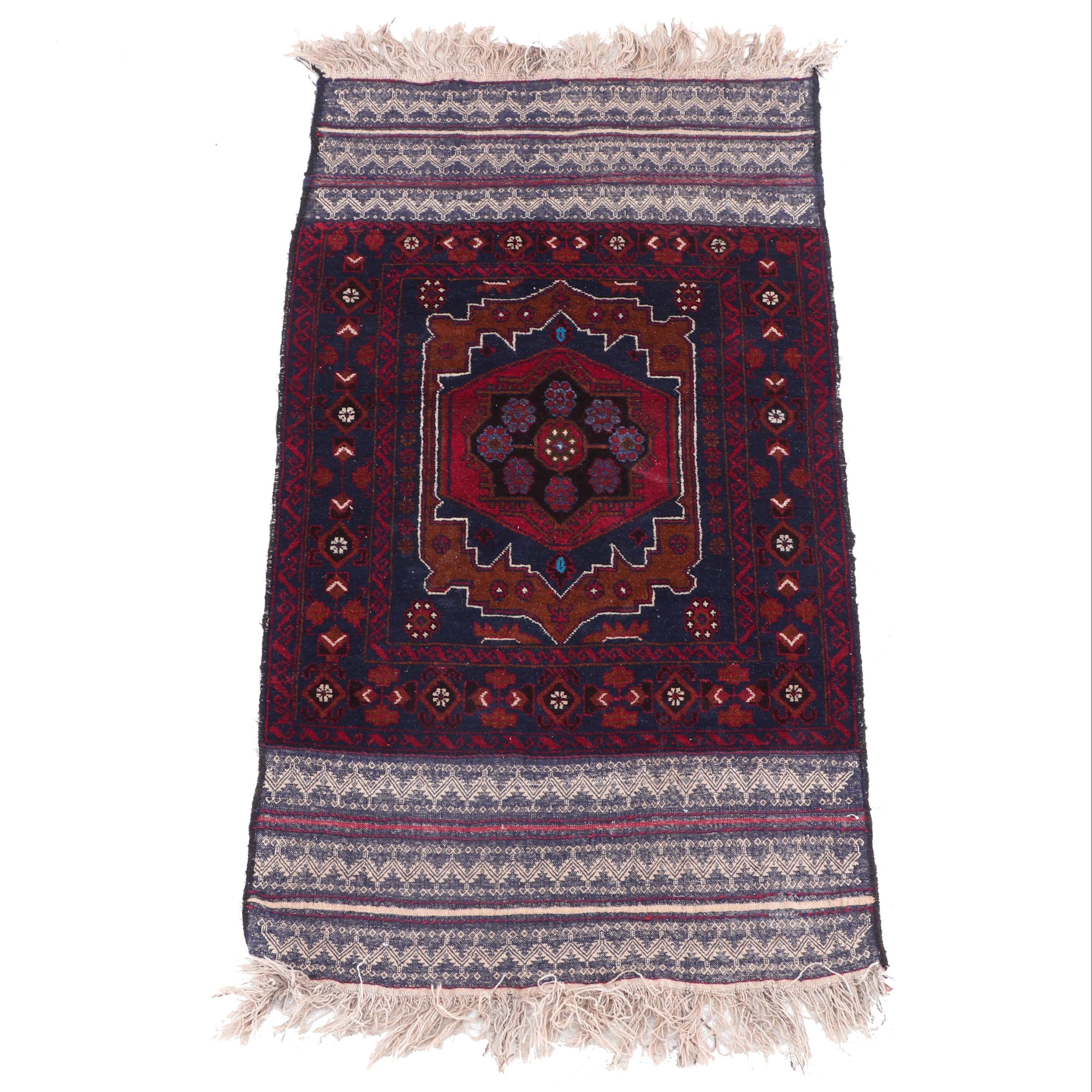 Hand-Knotted and Embroidered Afghani Wool Long Rug