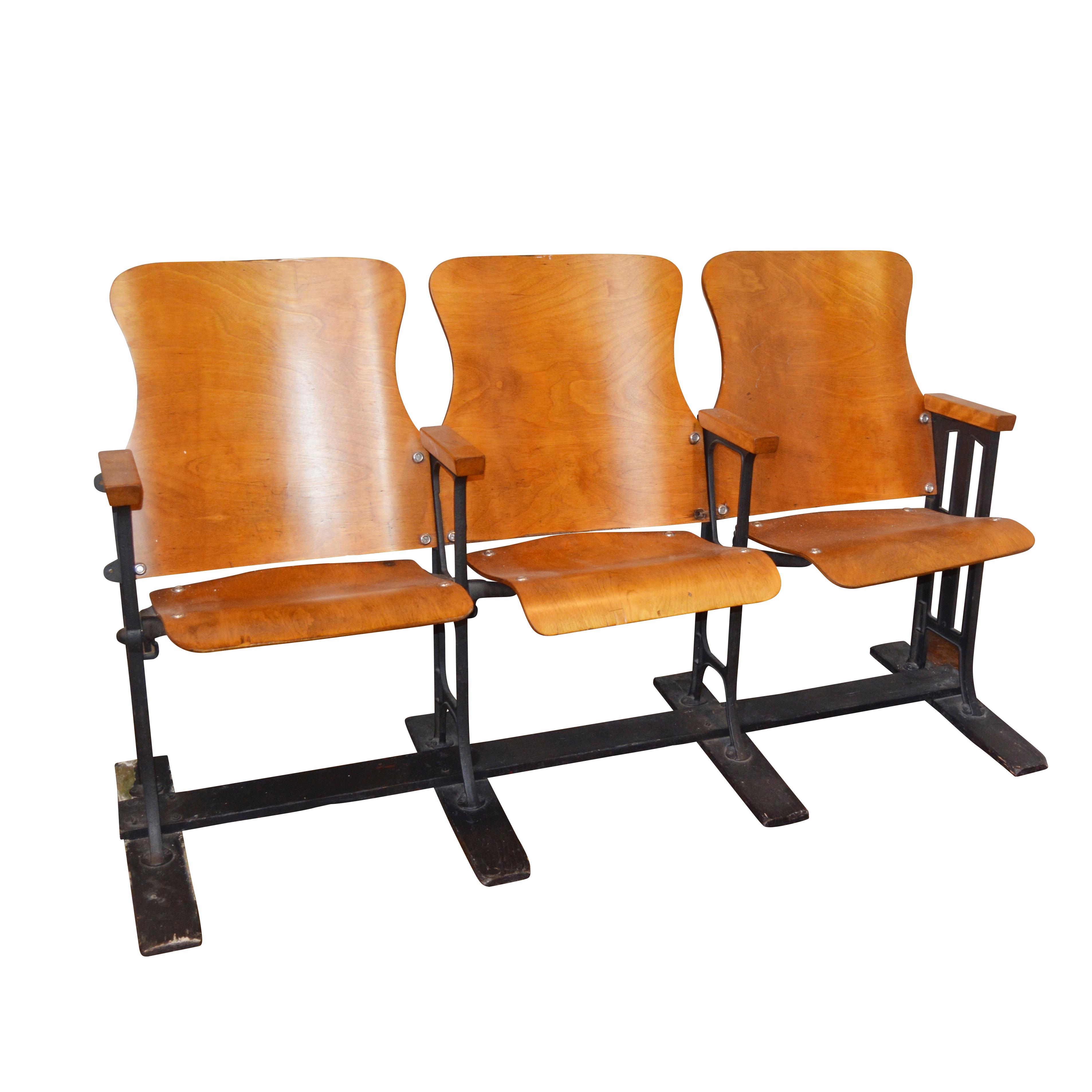 Wood Stadium Folding Seats, Three Seat Set