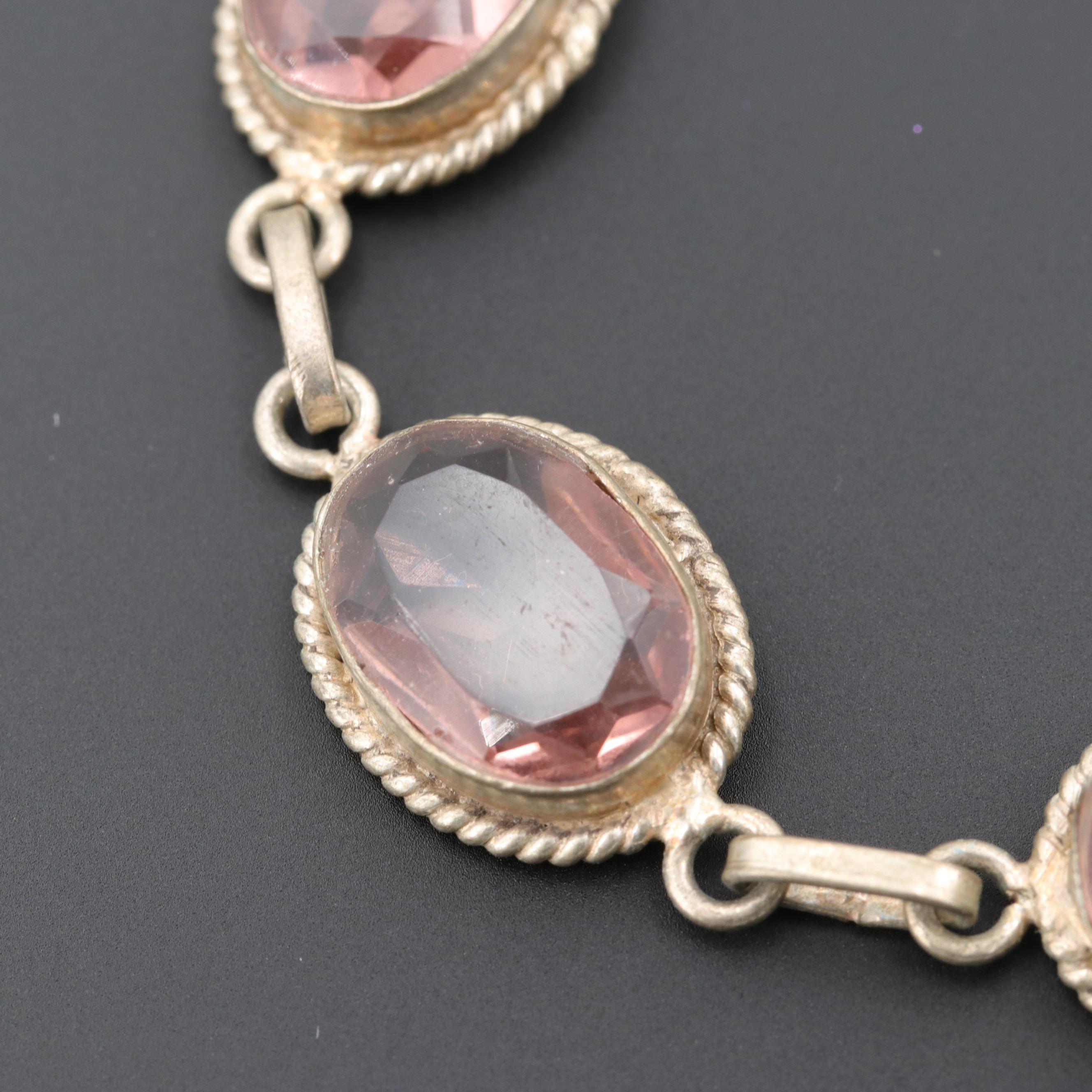 Sterling Silver Colored Glass Bracelet