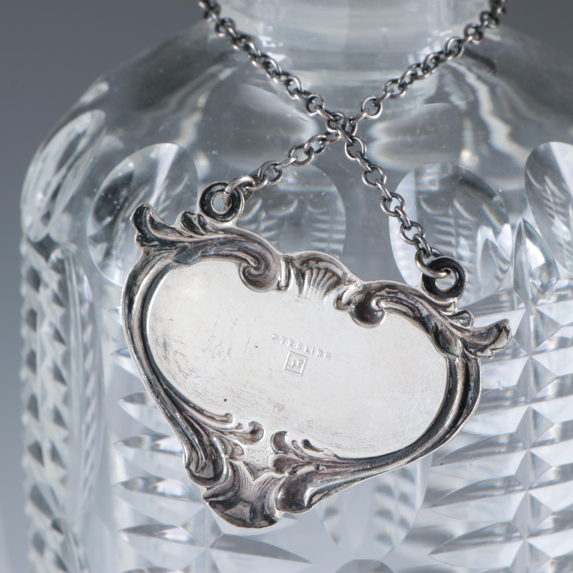 Cut Glass Decanters with Sterling Silver Labels