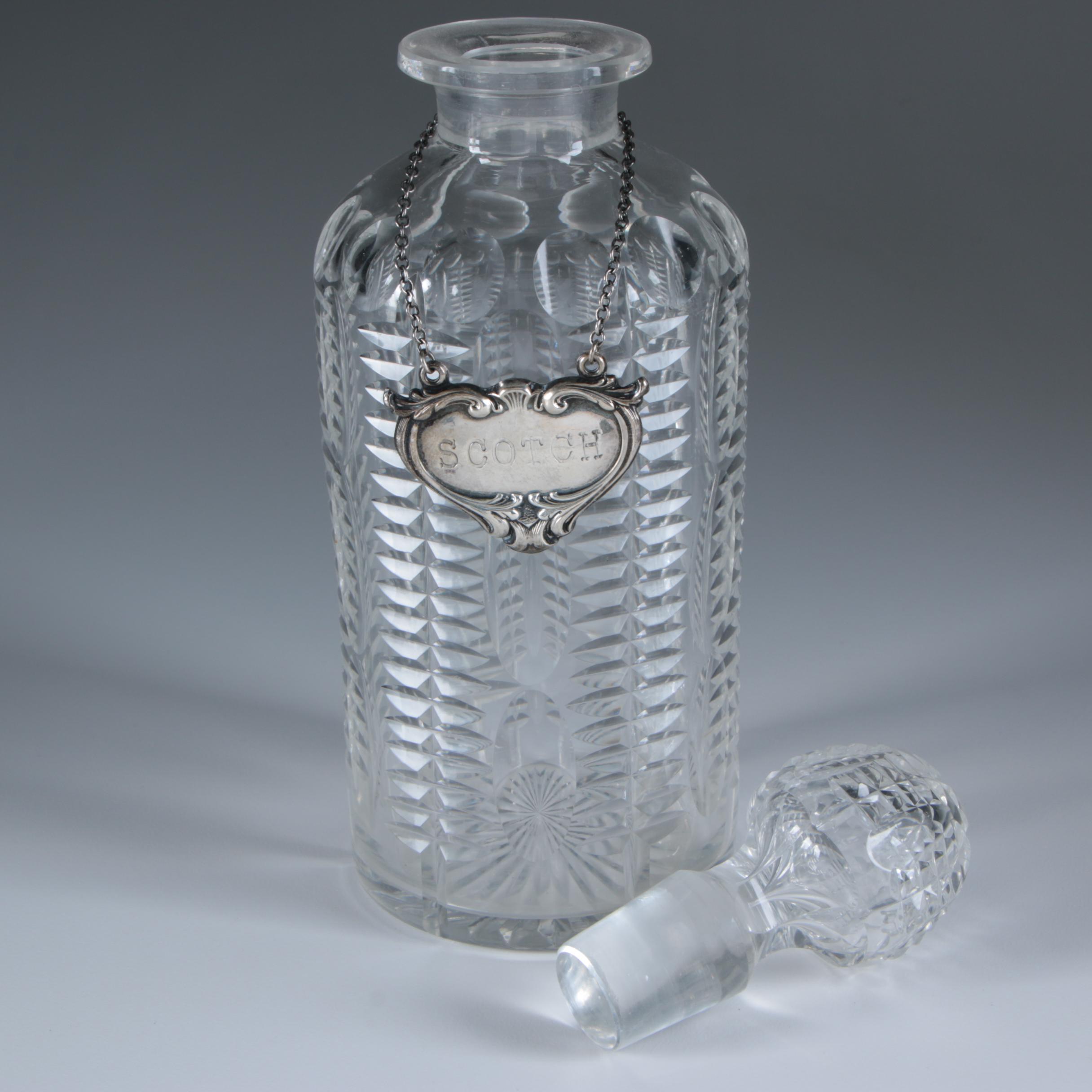 Cut Glass Decanters with Sterling Silver Labels