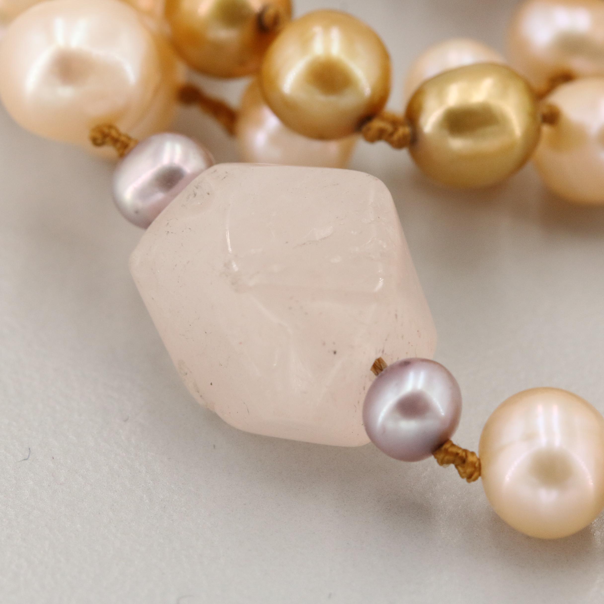 Cultured Pearl and Rose Quartz Beaded Multi-Strand Necklace