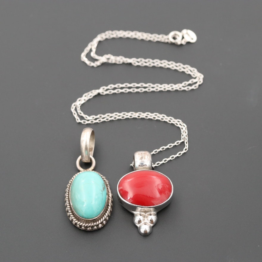 Sterling Silver Resin and Turquoise Necklace and Pendants