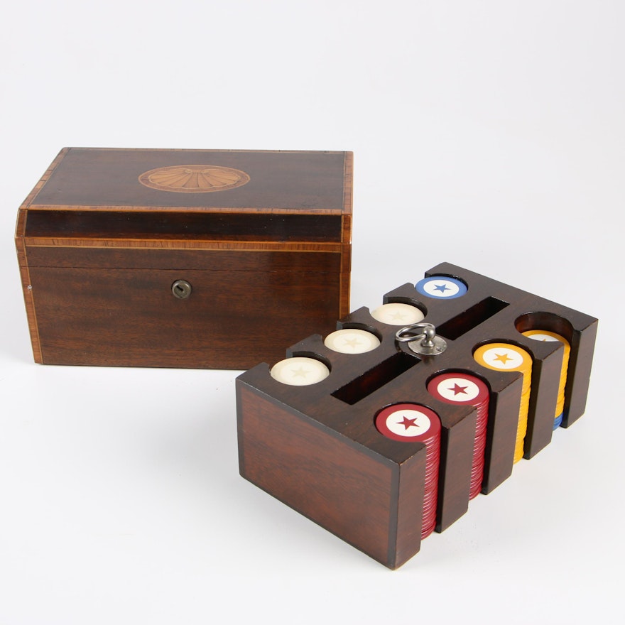 Regency Style Mahogany and Marquetry Poker Set, Late 19th/ Early 20th C.