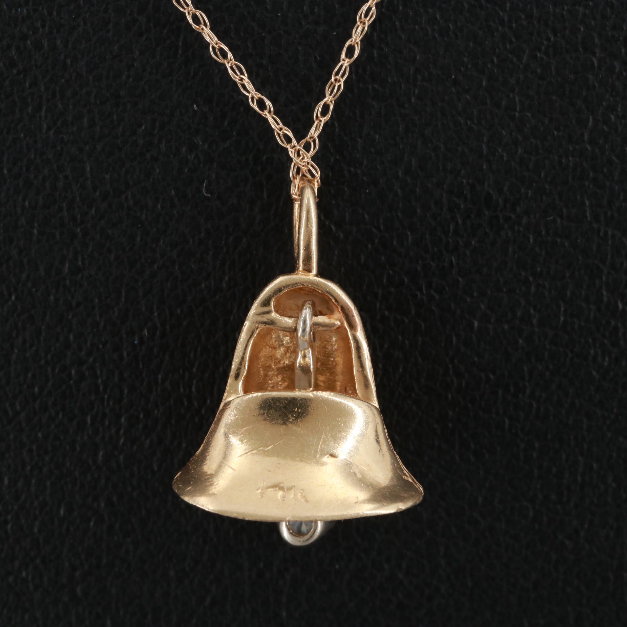 14K Yellow Gold Diamond Articulated Bell Pendant Necklace