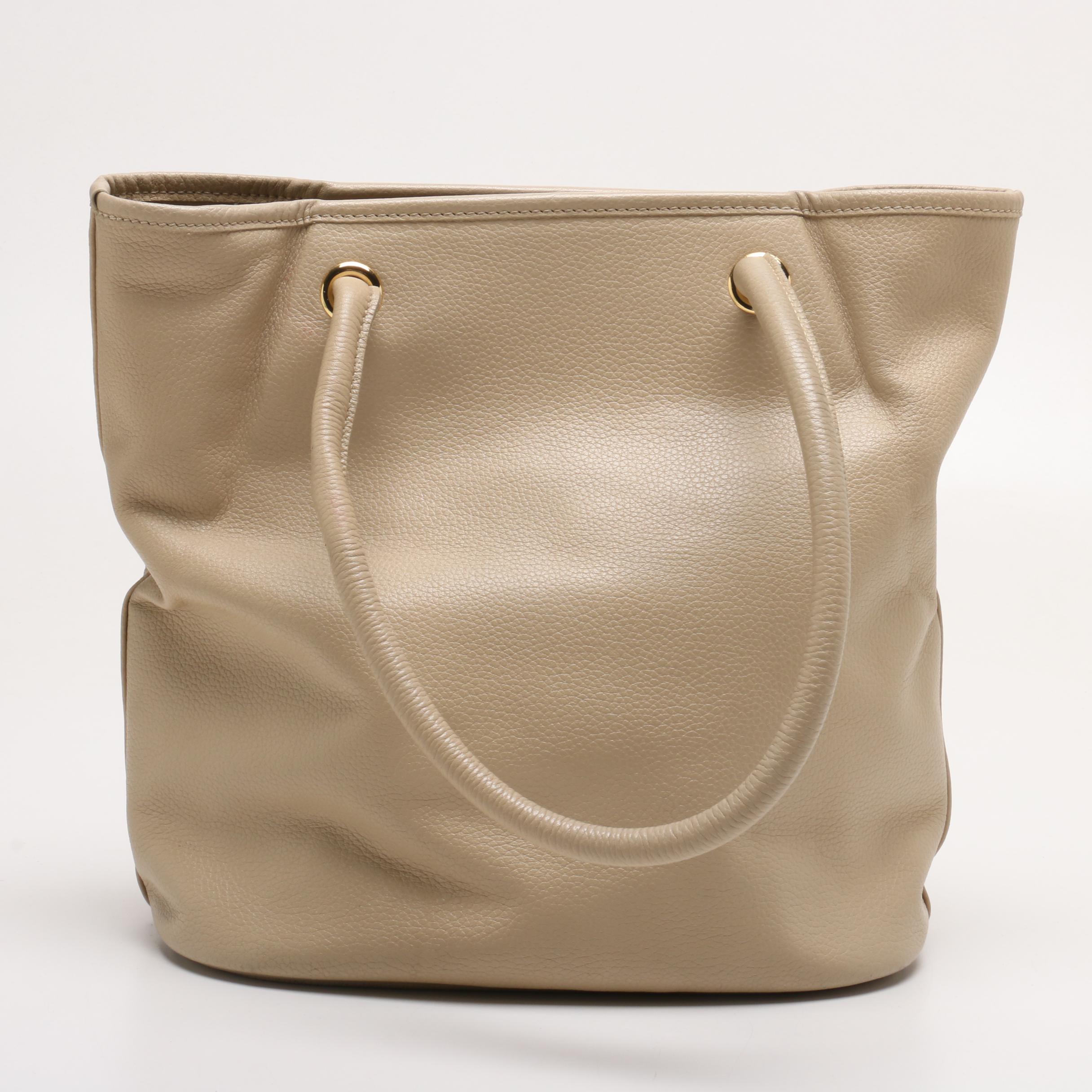 Longchamp Beige Pebbled Leather Tote