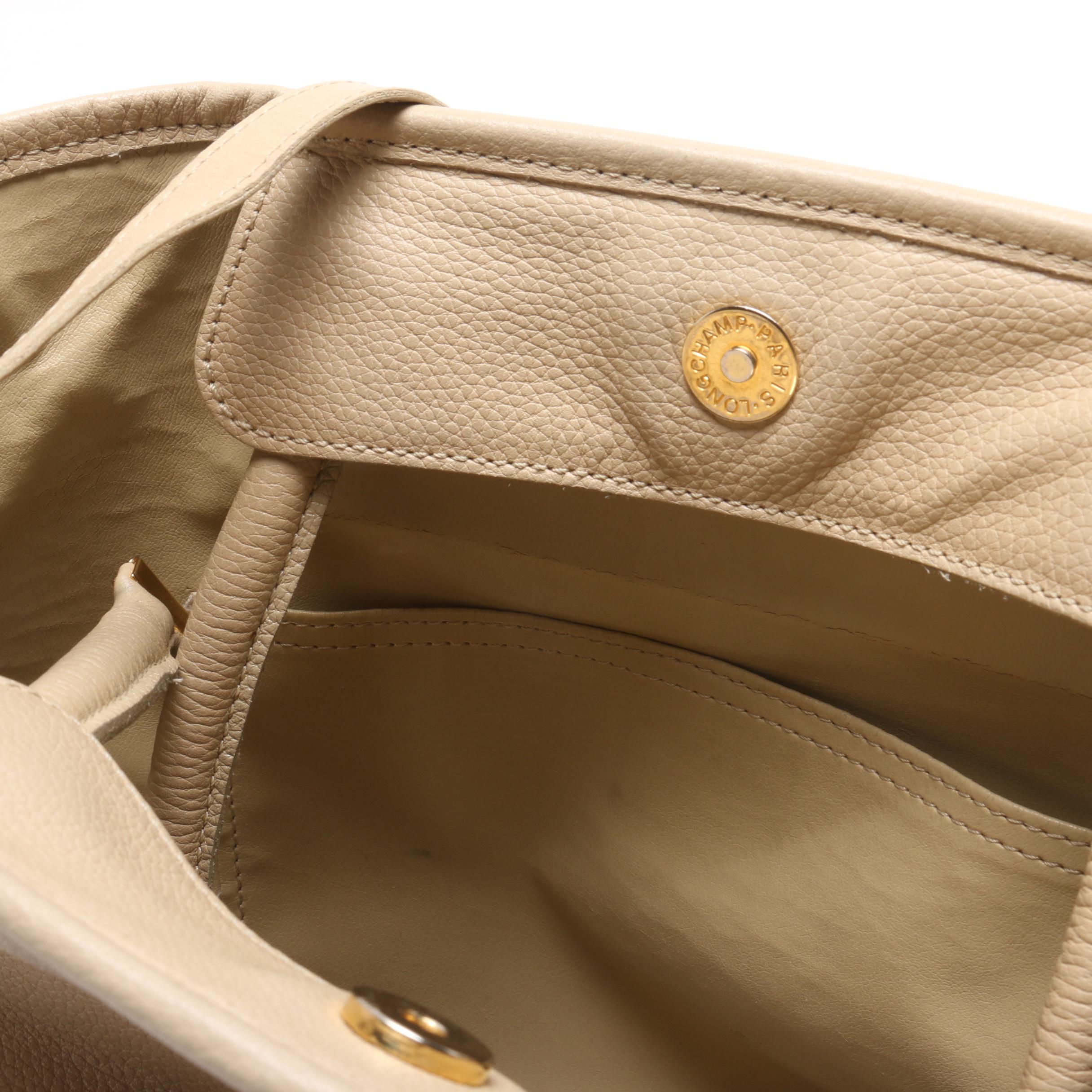 Longchamp Beige Pebbled Leather Tote