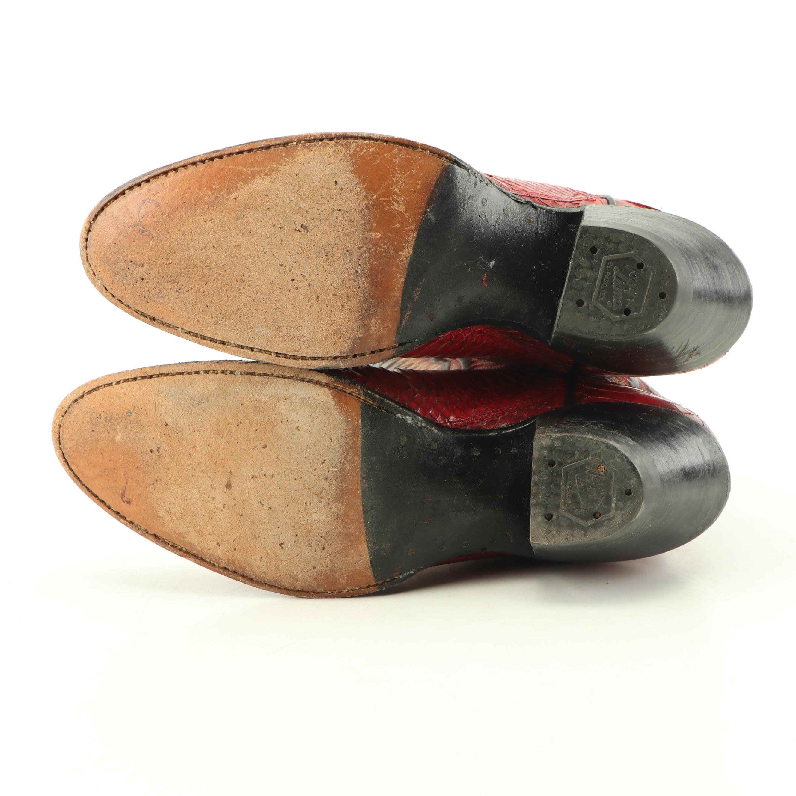 Women's Tony Lama Red Python Snakeskin and Black Leather Western Boots