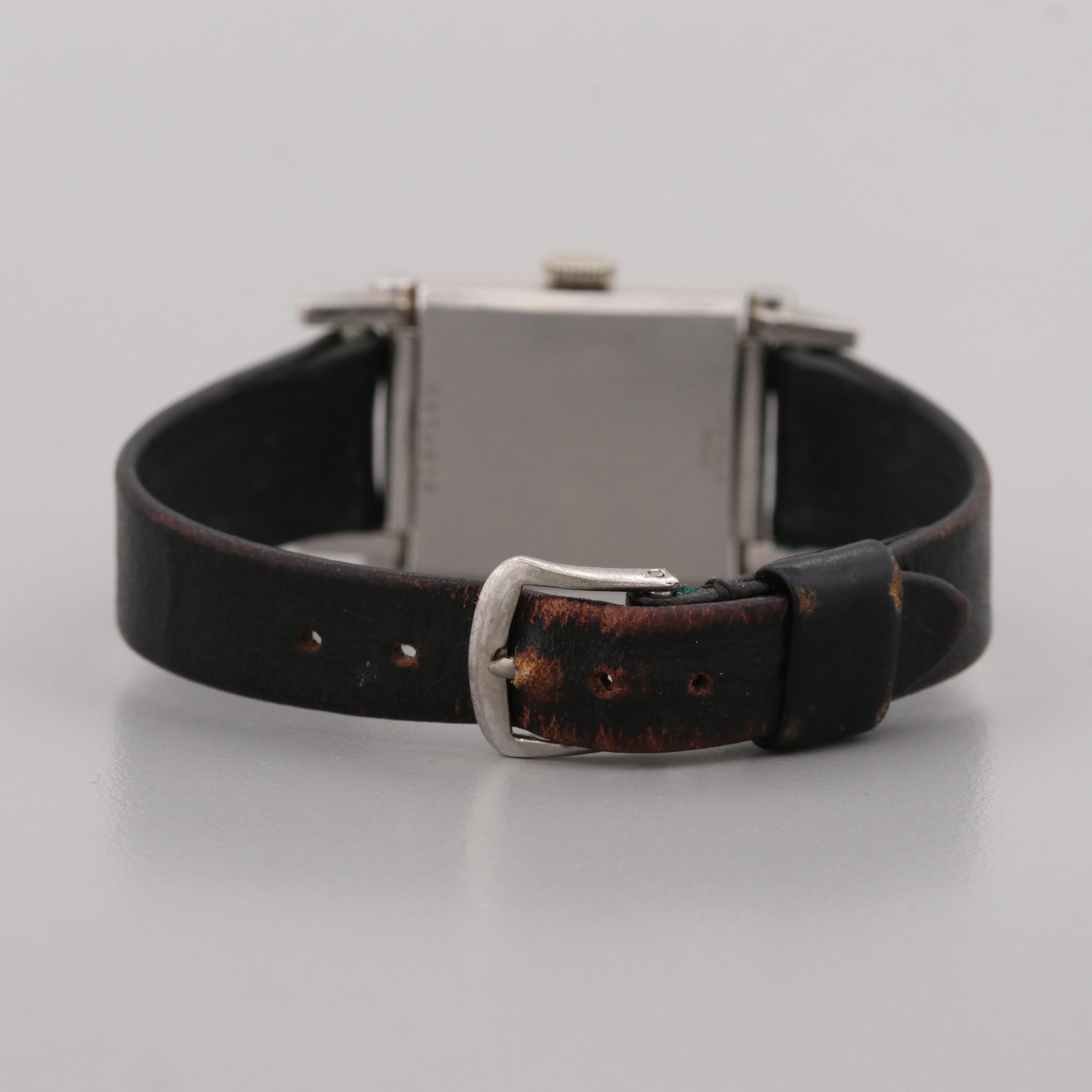 Vintage Bulova 14K White Gold Stem Wind Watch With Diamond Dial