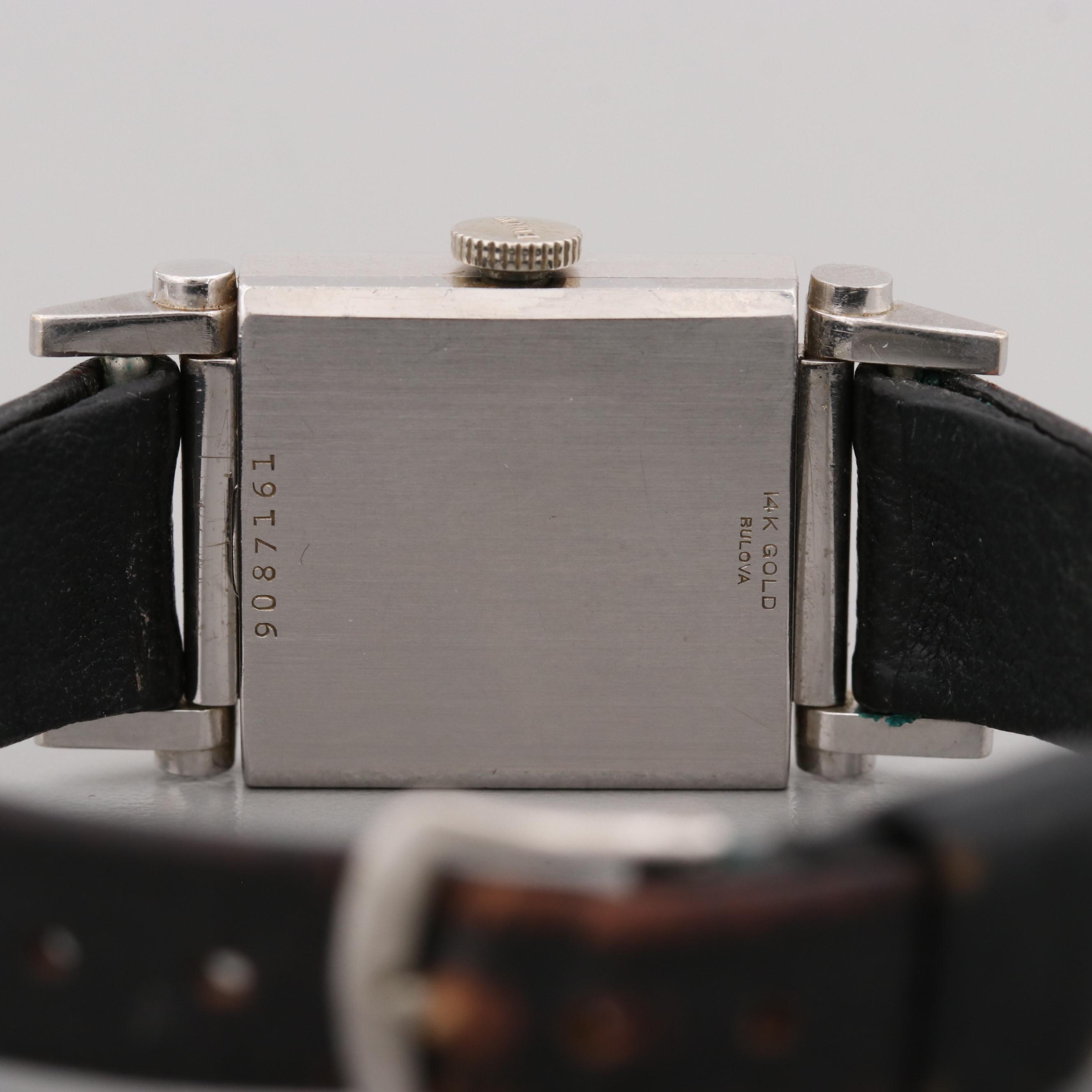 Vintage Bulova 14K White Gold Stem Wind Watch With Diamond Dial