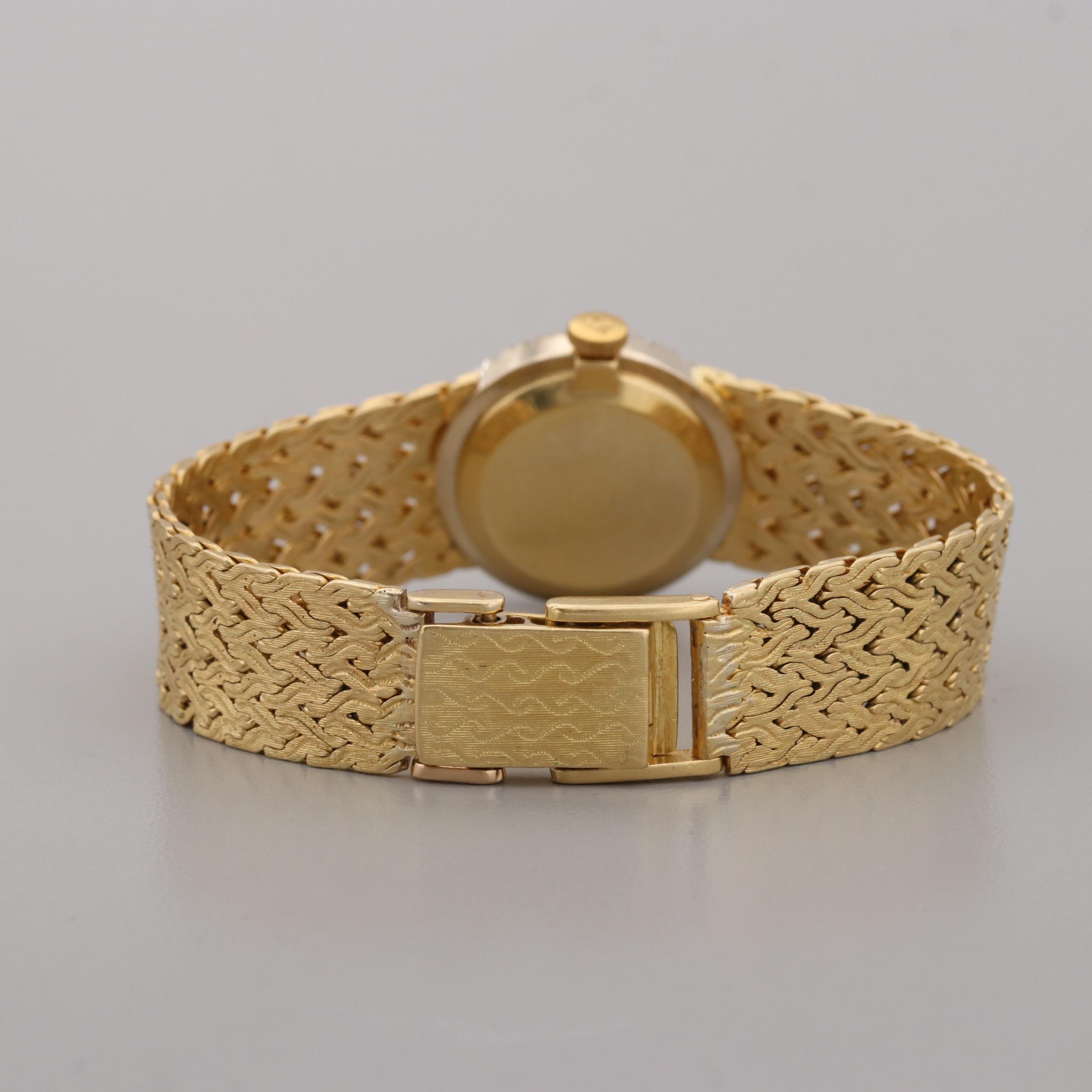 Vintage Omega Geneve 18K Yellow Gold Stem Wind Watch With Diamond Bezel