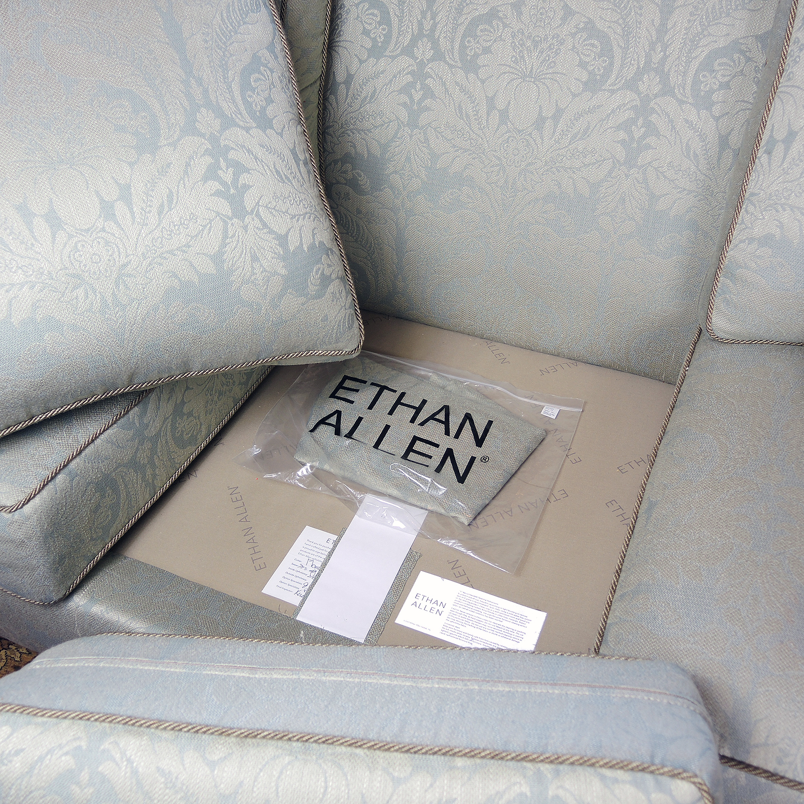 Ethan Allen "Whitney" Damask Sofa, Contemporary