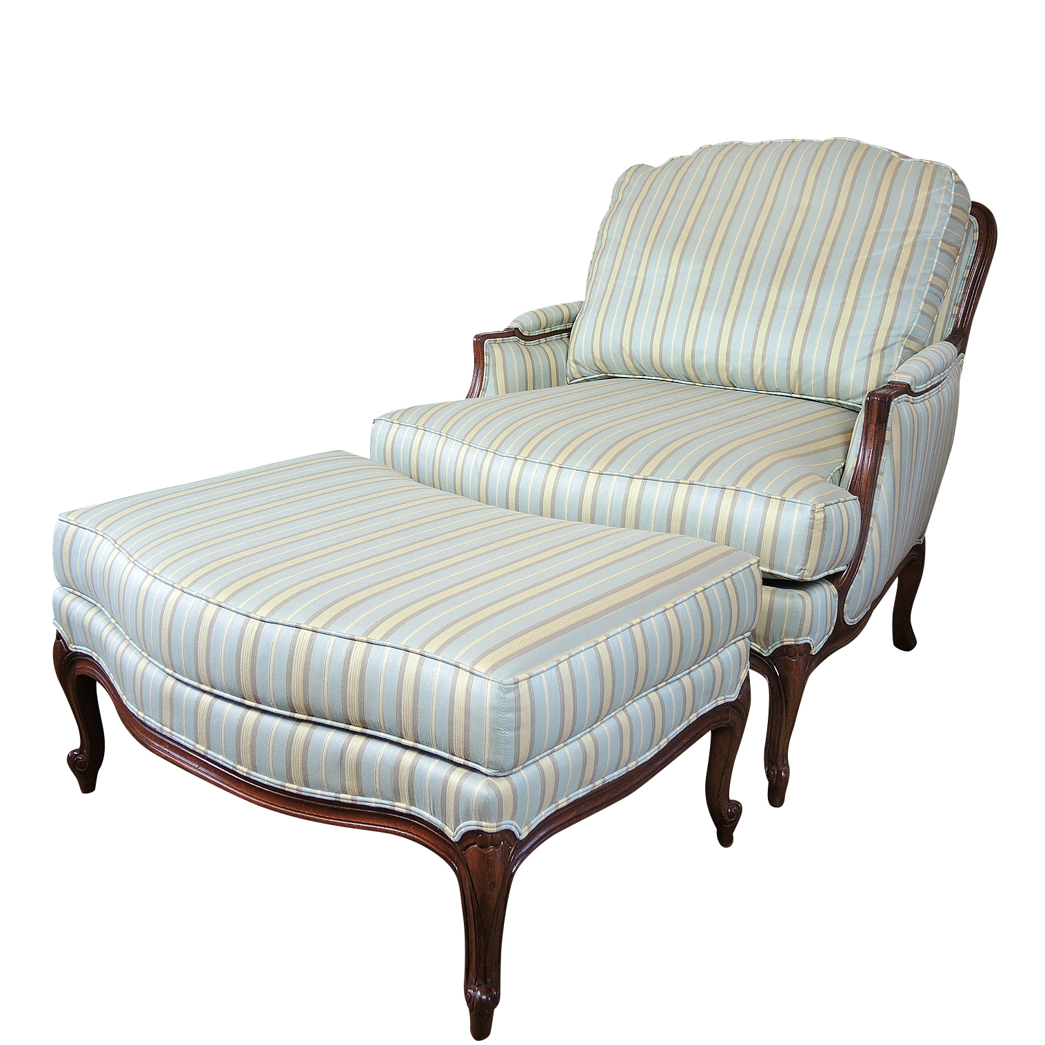 Ethan Allen "Versailles" Wood Framed Arm Chair and Ottoman