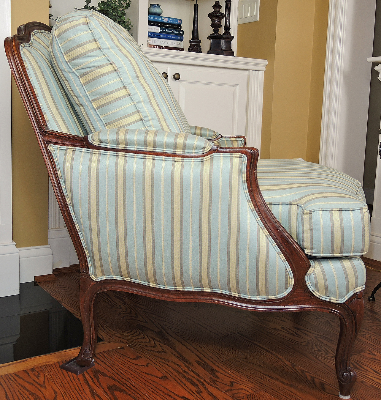 Ethan Allen "Versailles" Wood Framed Arm Chair and Ottoman