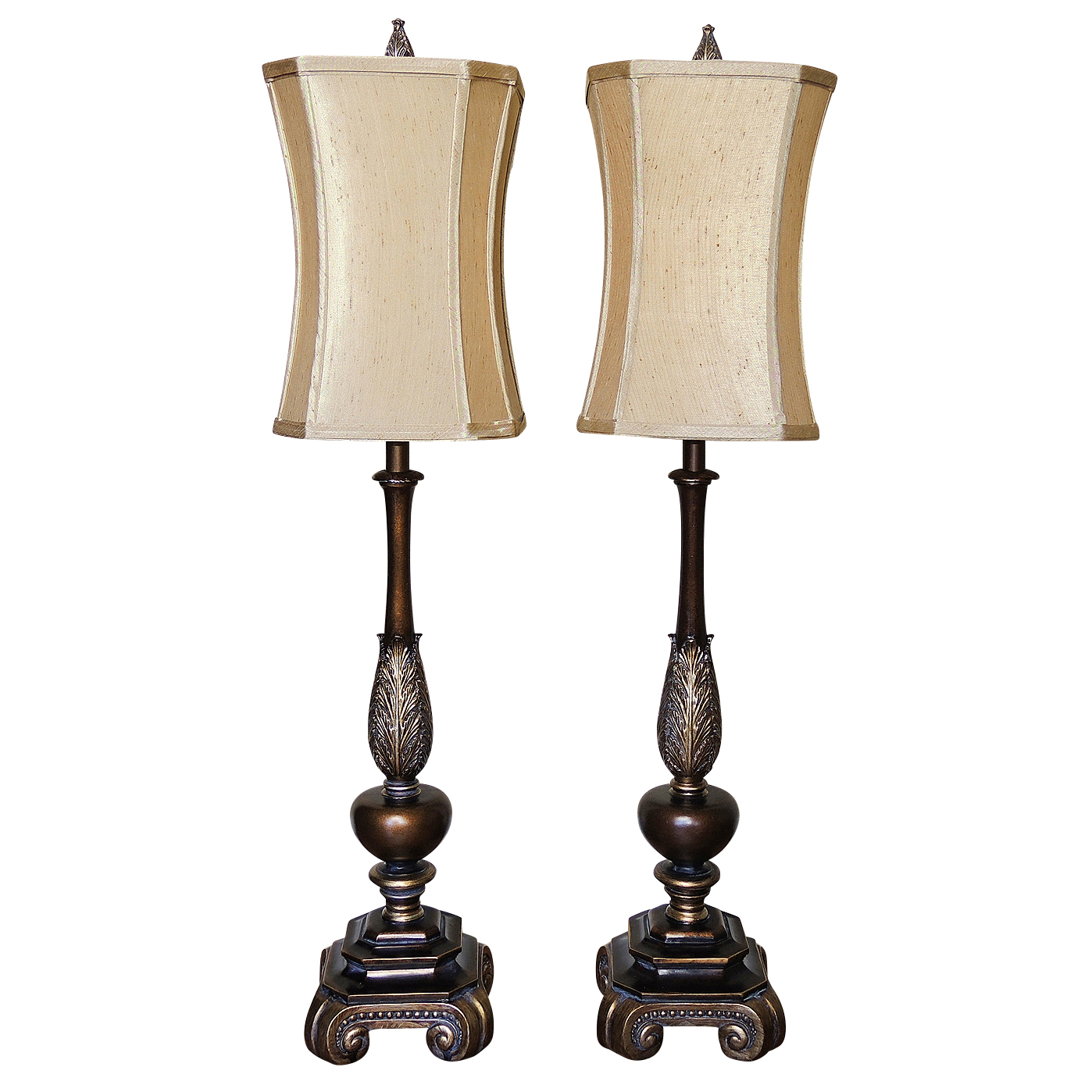 Candlestick Composition Buffet Lamps with Gold Silk Shades