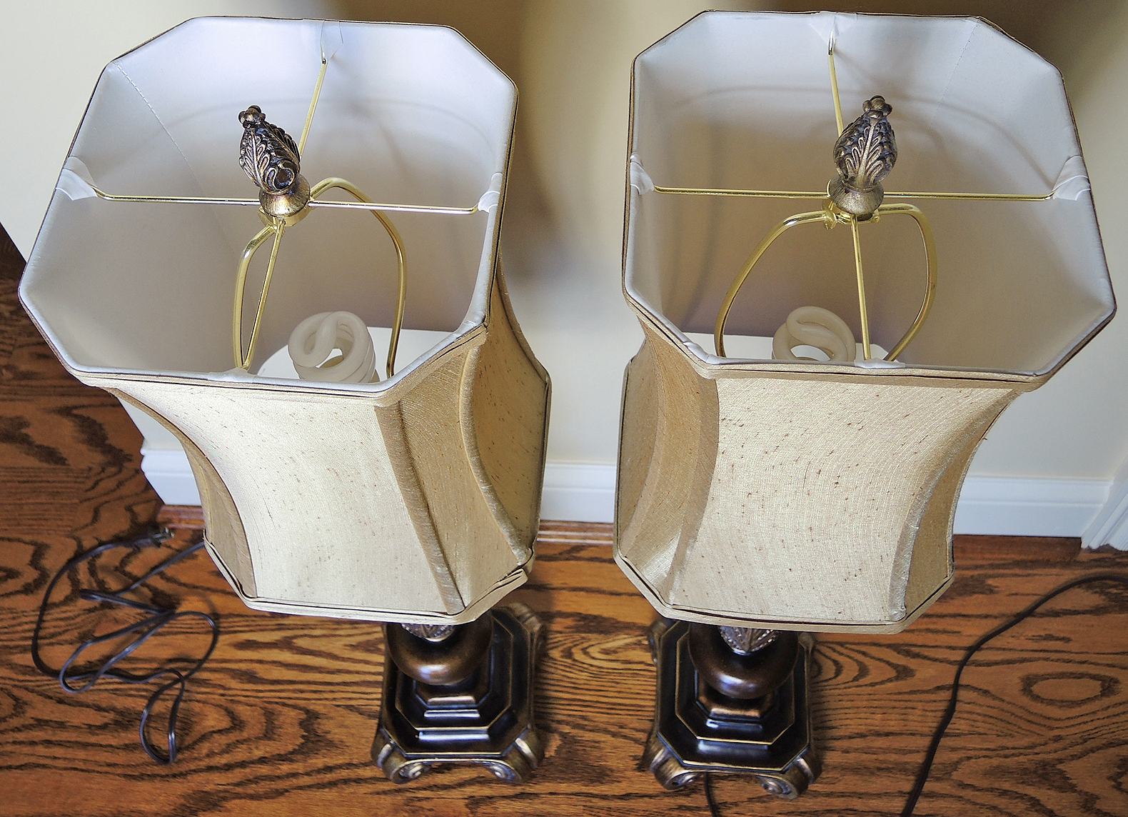 Candlestick Composition Buffet Lamps with Gold Silk Shades