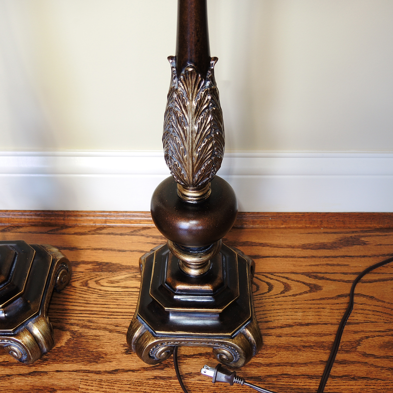 Candlestick Composition Buffet Lamps with Gold Silk Shades