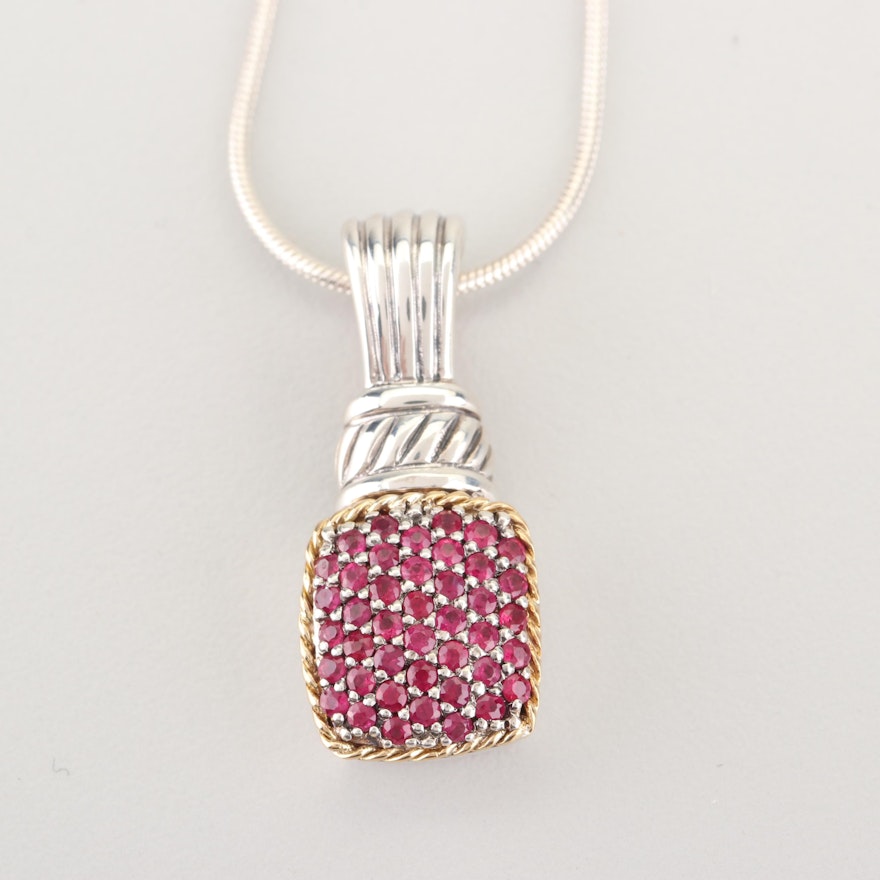 EFFY 18K Yellow Gold Accented Sterling Silver Ruby Pendant Necklace